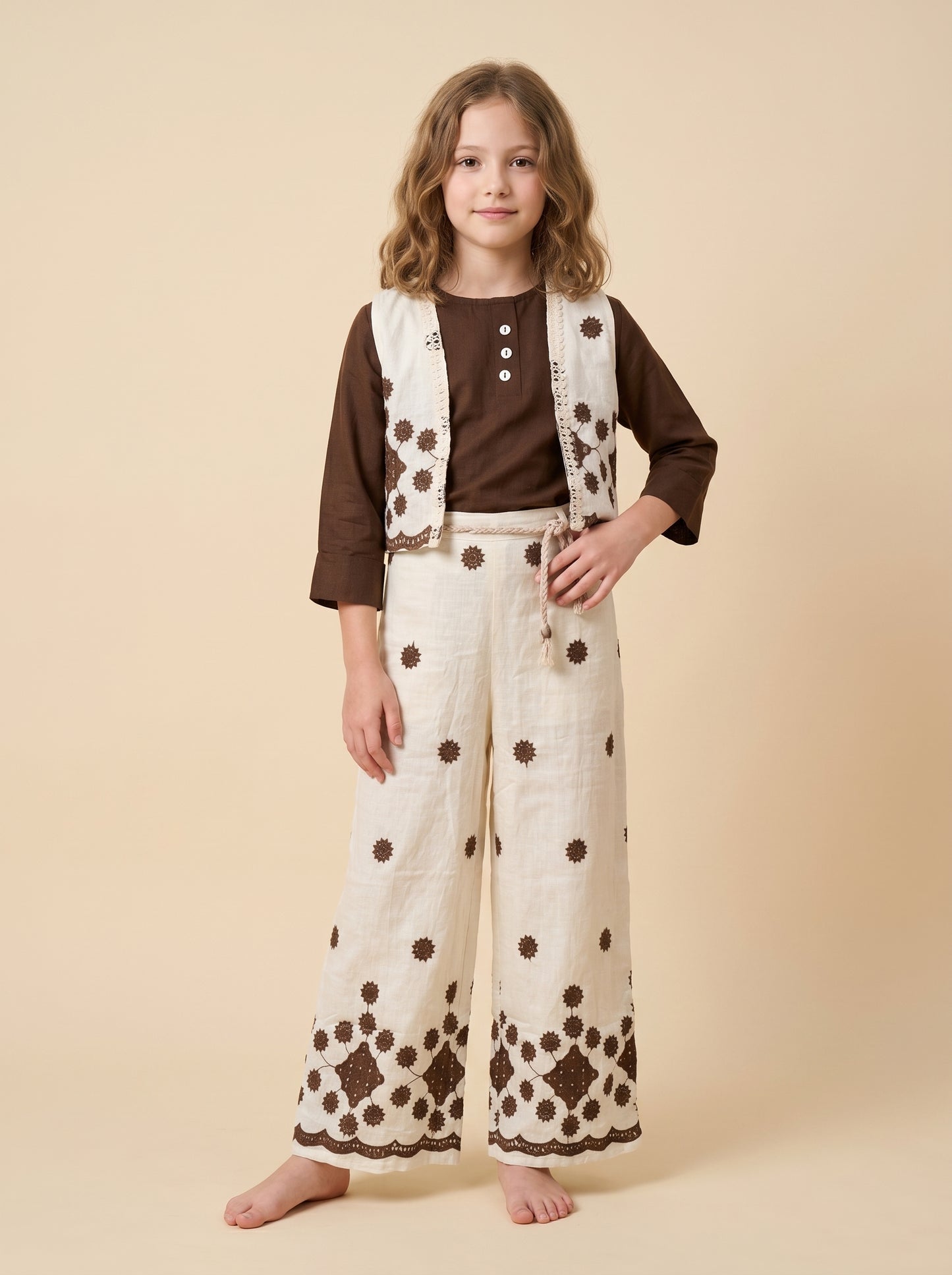 Cotton Embroidery Jacket Plazo Set 1602 Cream