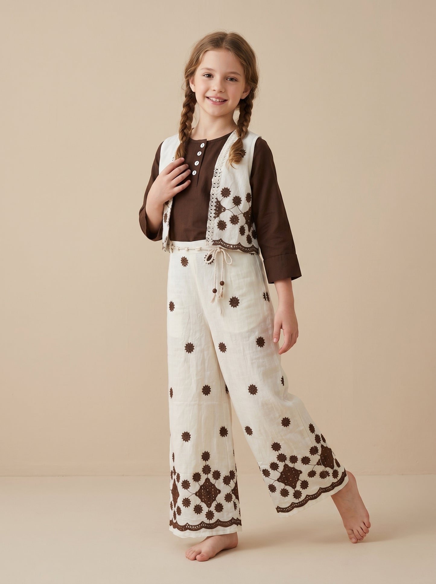 Cotton Embroidery Jacket Plazo Set 1602 Cream