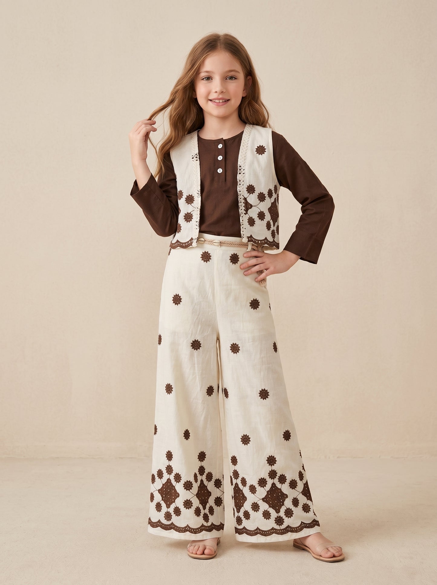 Cotton Embroidery Jacket Plazo Set 1602 Cream