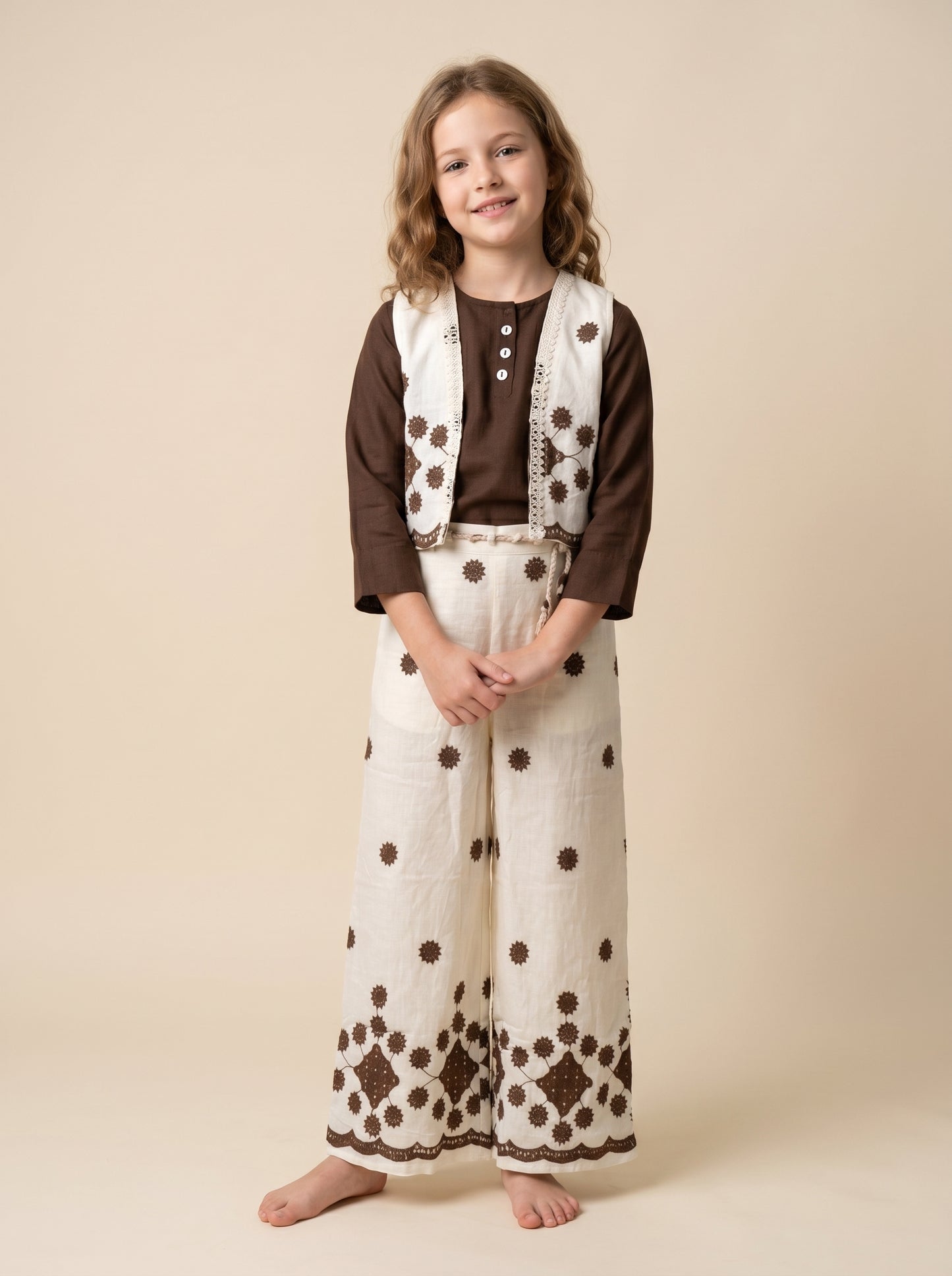 Cotton Embroidery Jacket Plazo Set 1602 Cream
