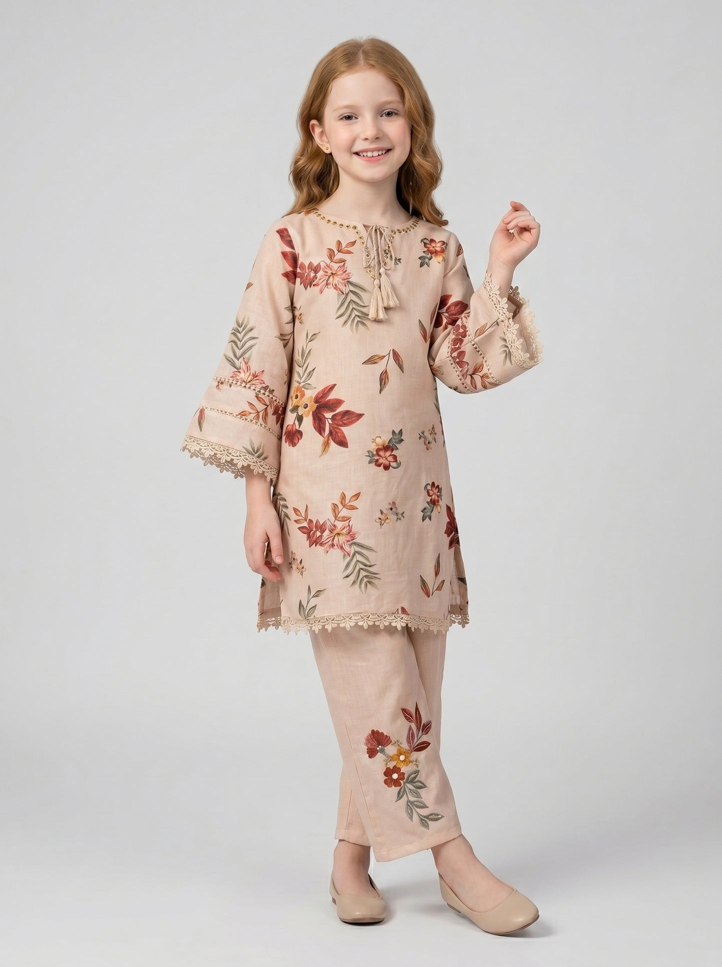 Cotton Mix Printed Kurti Set 1603 Beige
