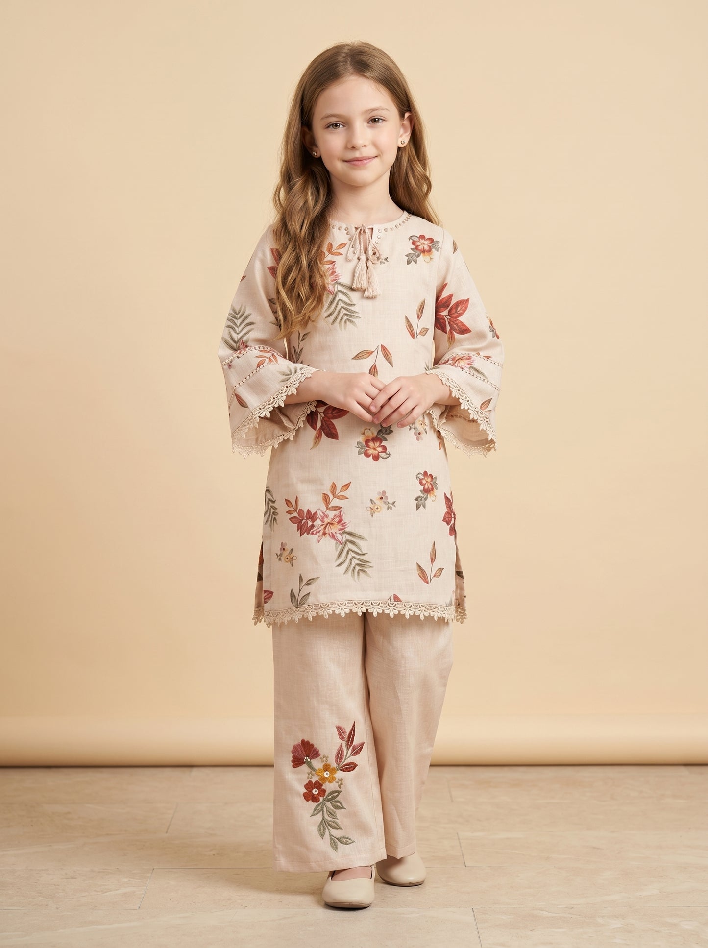 Cotton Mix Printed Kurti Set 1603 Beige