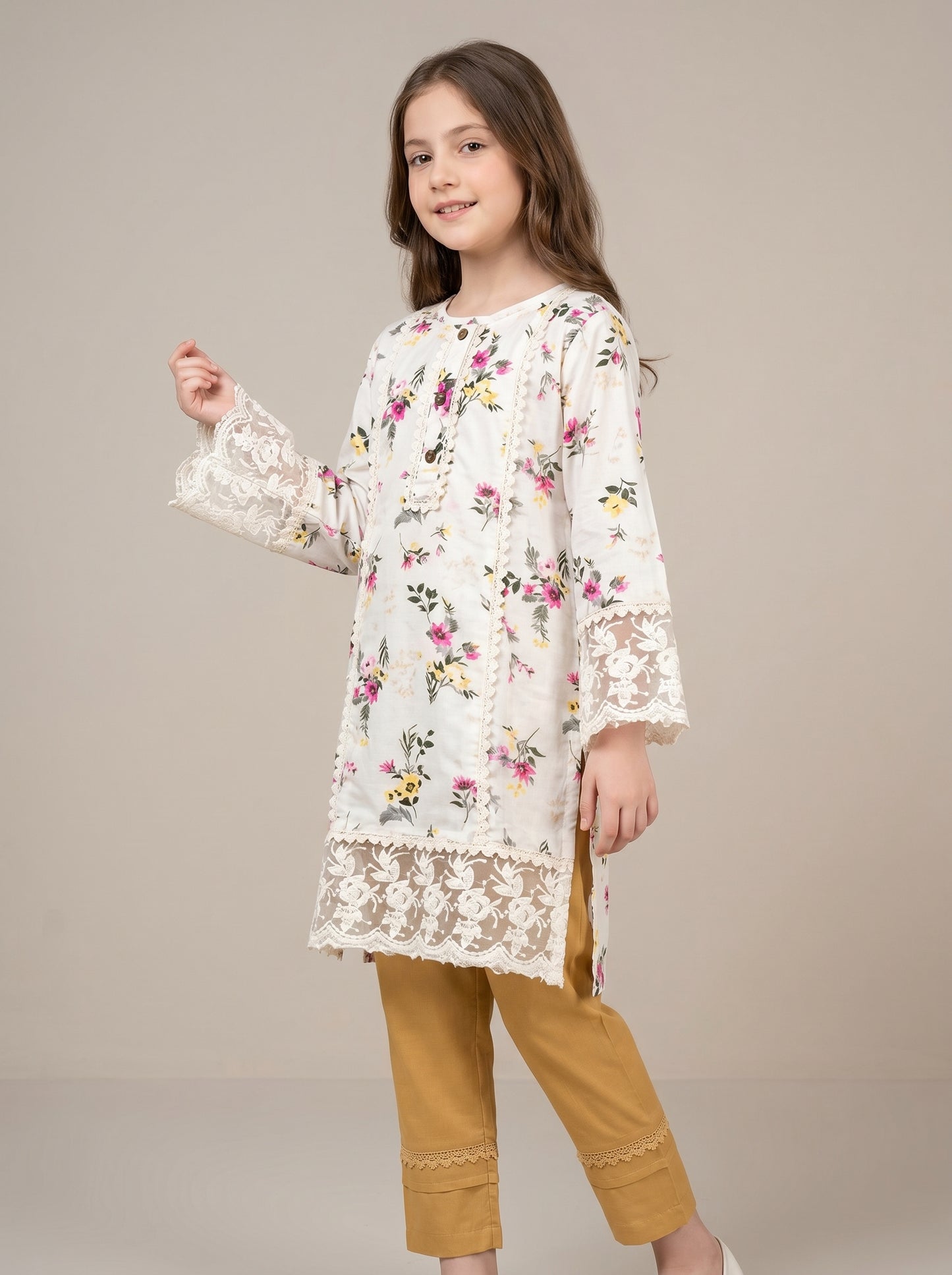 Cotton Printed Kurti Set 1604 White