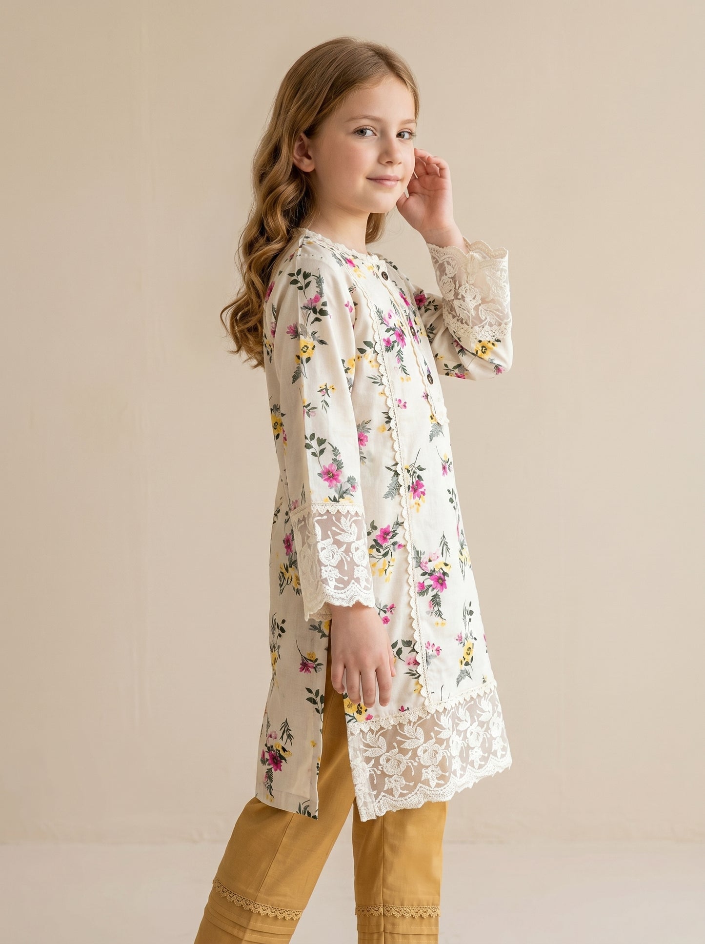 Cotton Printed Kurti Set 1604 White