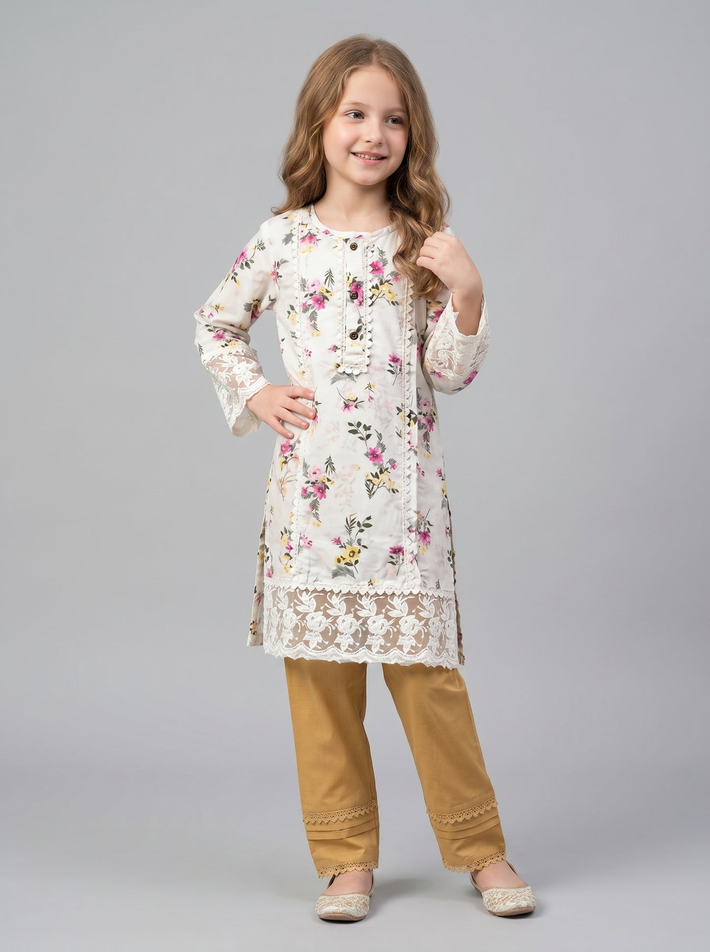 Cotton Printed Kurti Set 1604 White