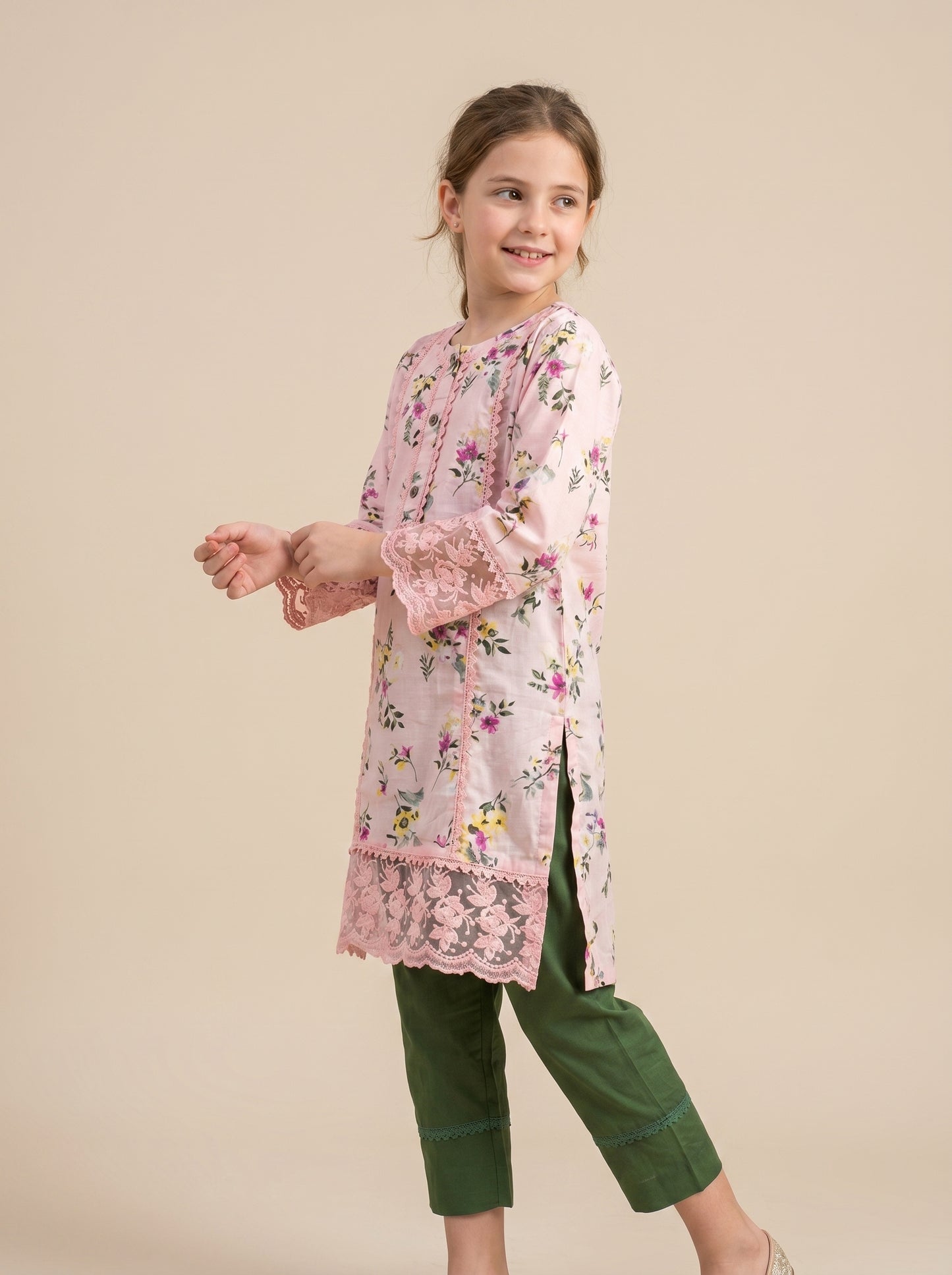 Cotton Printed Kurti Set 1606 Pink