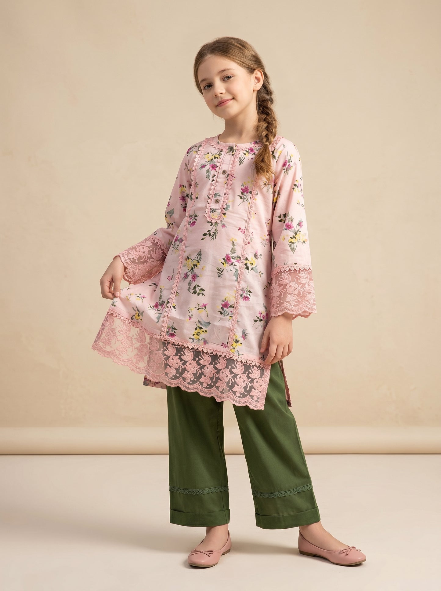 Cotton Printed Kurti Set 1606 Pink