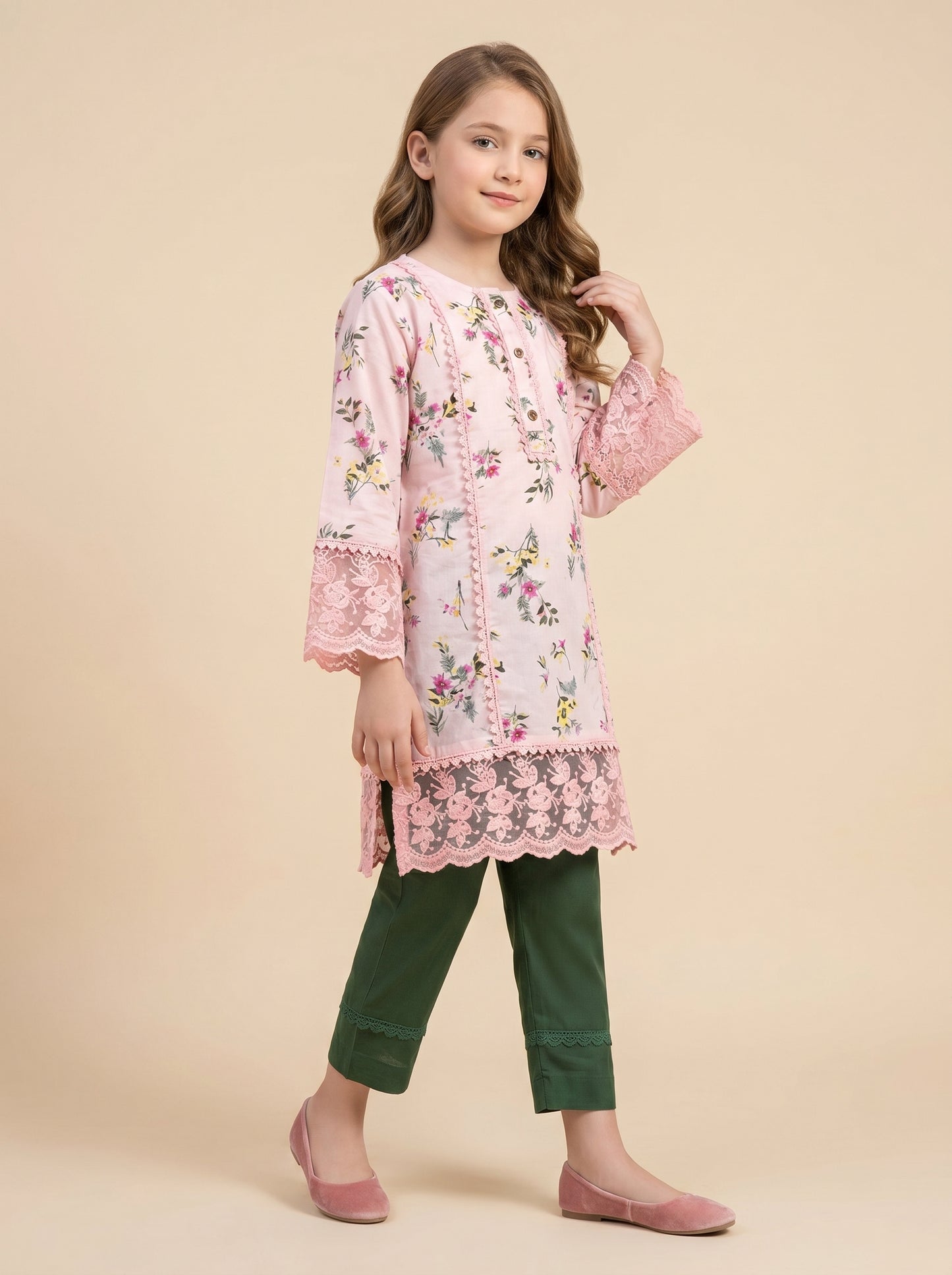 Cotton Printed Kurti Set 1606 Pink