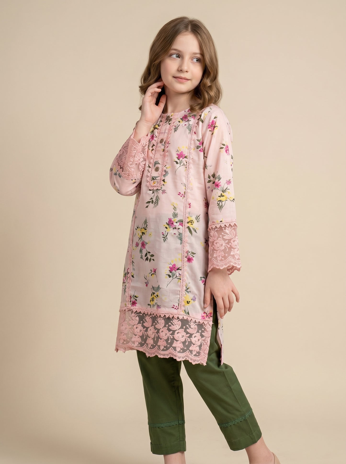 Cotton Printed Kurti Set 1606 Pink