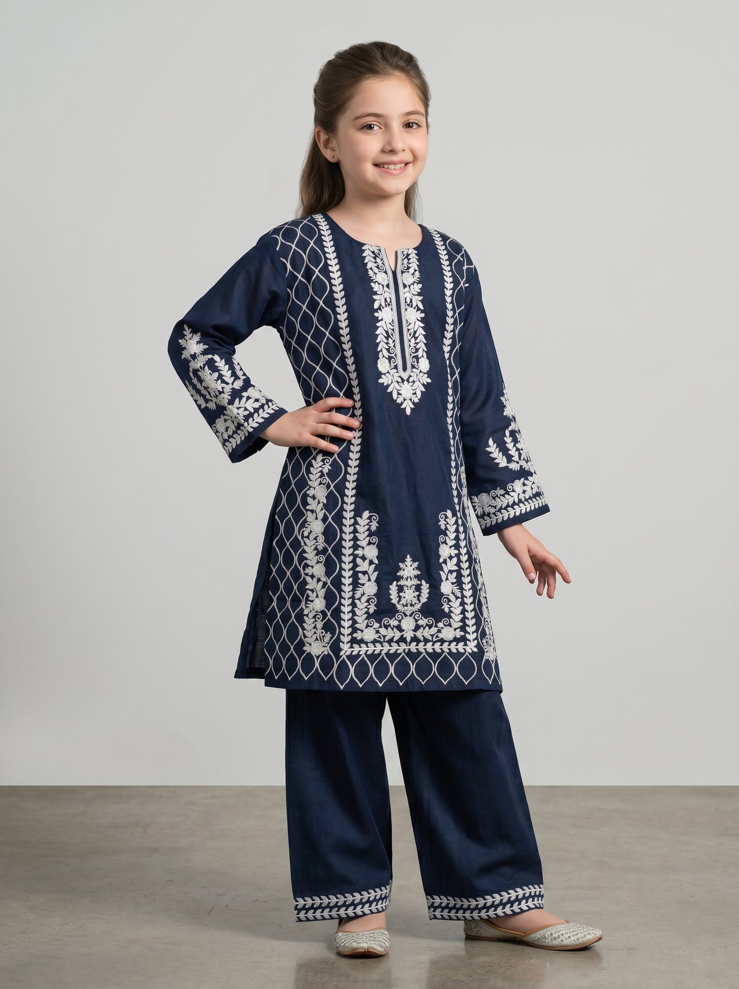 Cotton Embroidery Kurti Set 1607 Blue