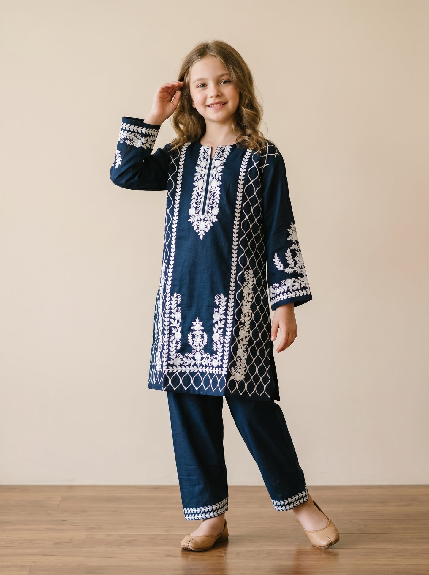 Cotton Embroidery Kurti Set 1607 Blue