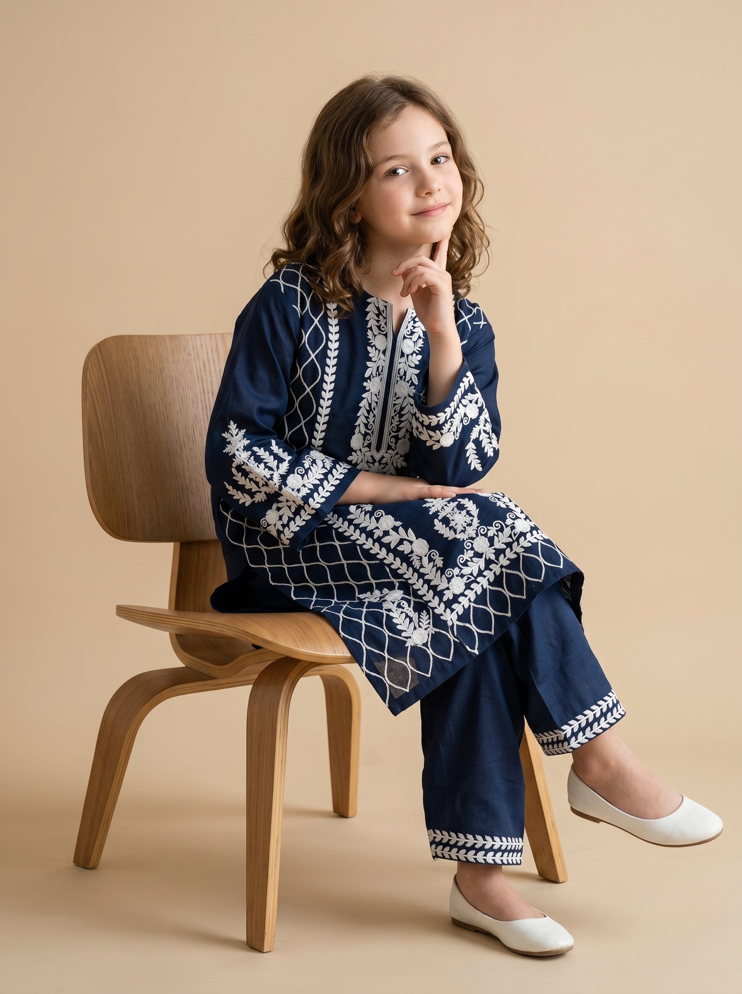 Cotton Embroidery Kurti Set 1607 Blue