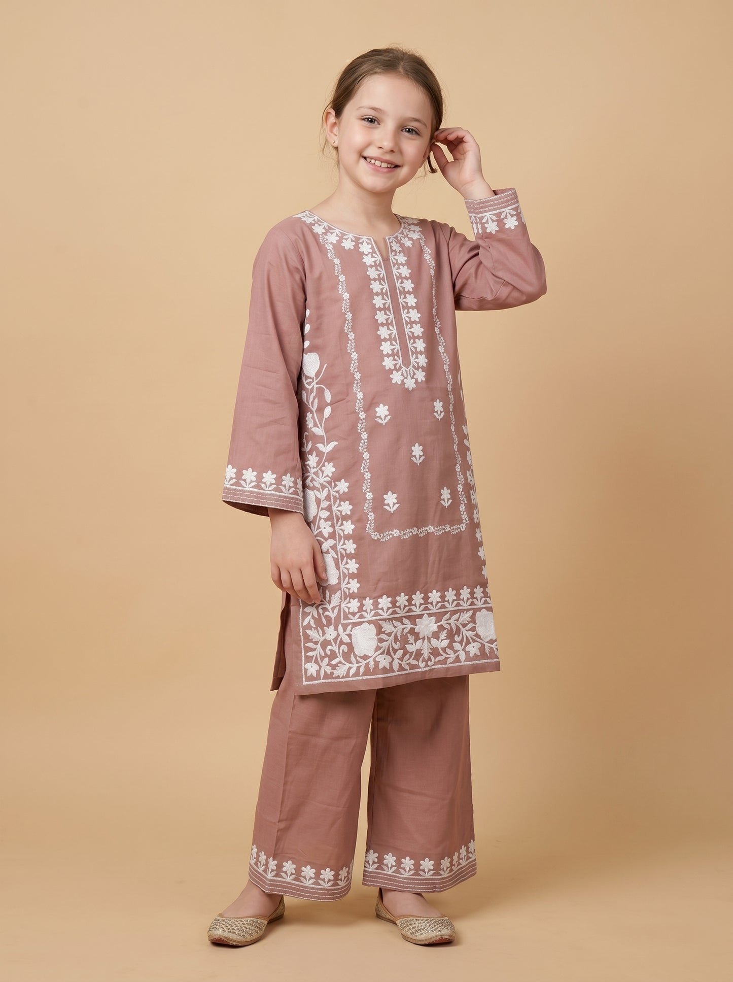Cotton Embroidery Kurti Set 1608 Rust