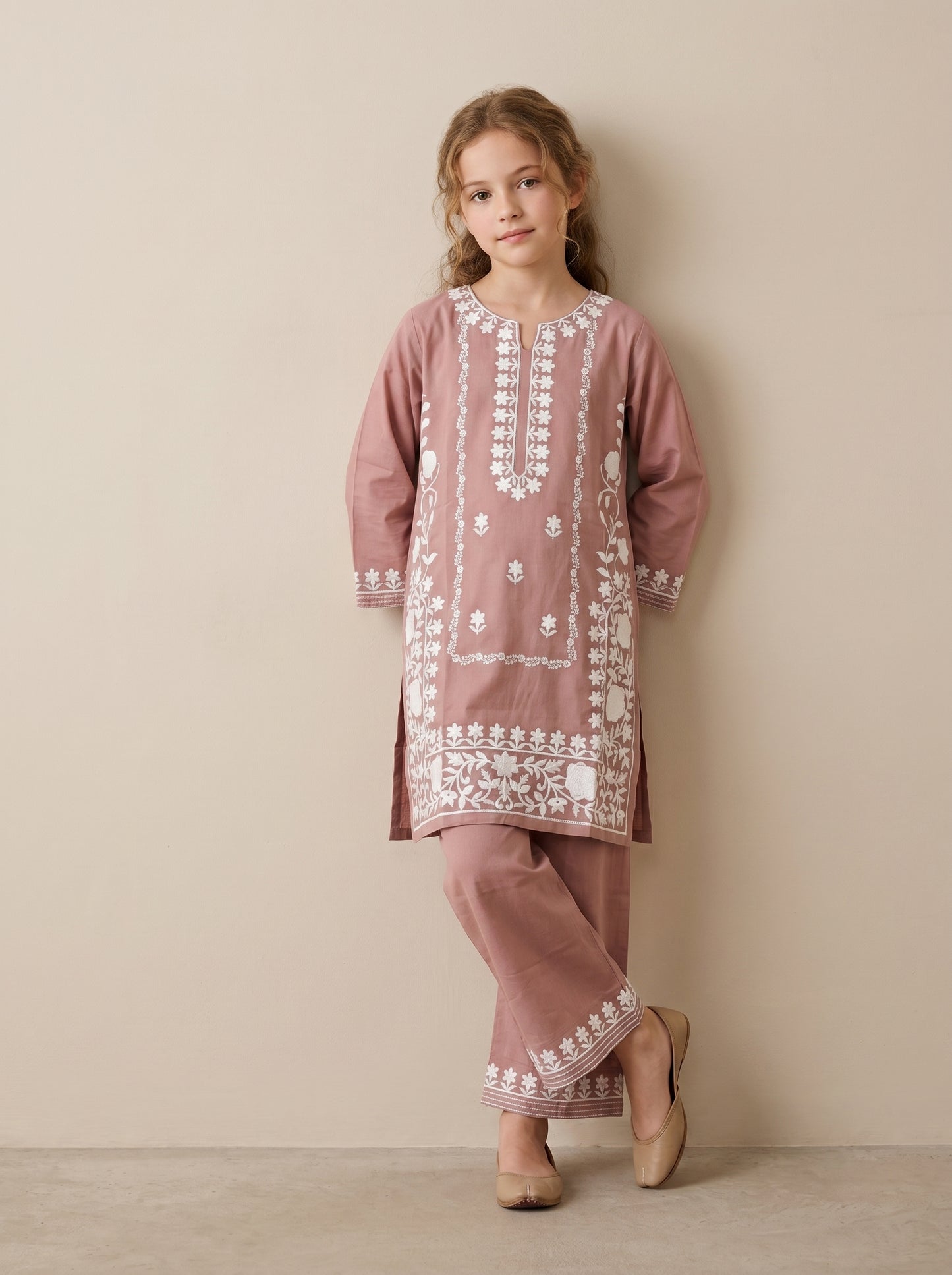 Cotton Embroidery Kurti Set 1608 Rust