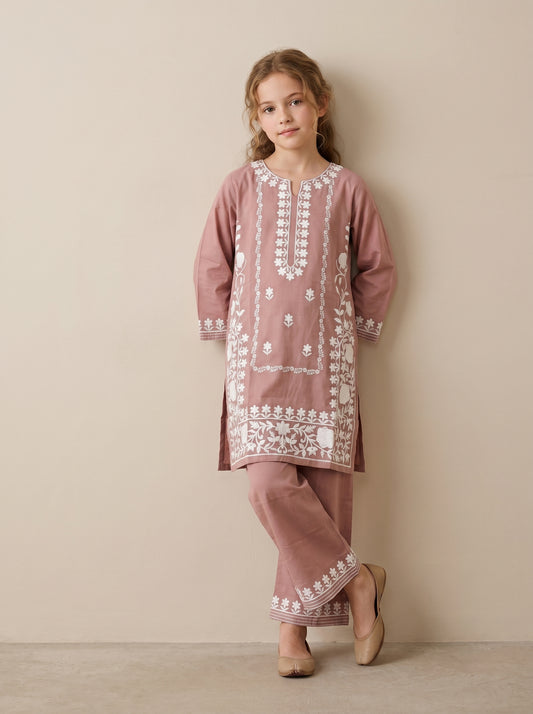 Cotton Embroidery Kurti Set 1608 Rust