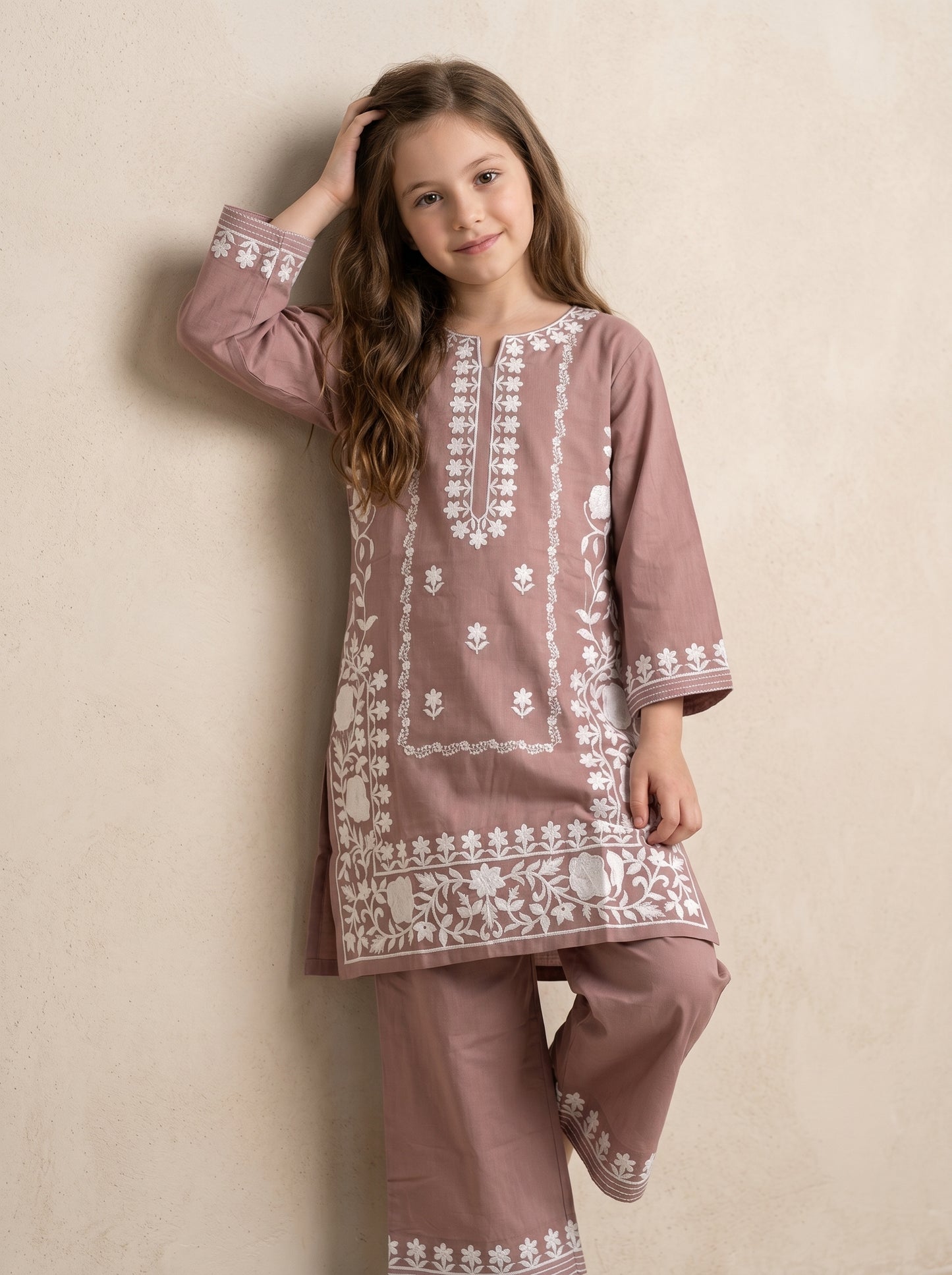 Cotton Embroidery Kurti Set 1608 Rust
