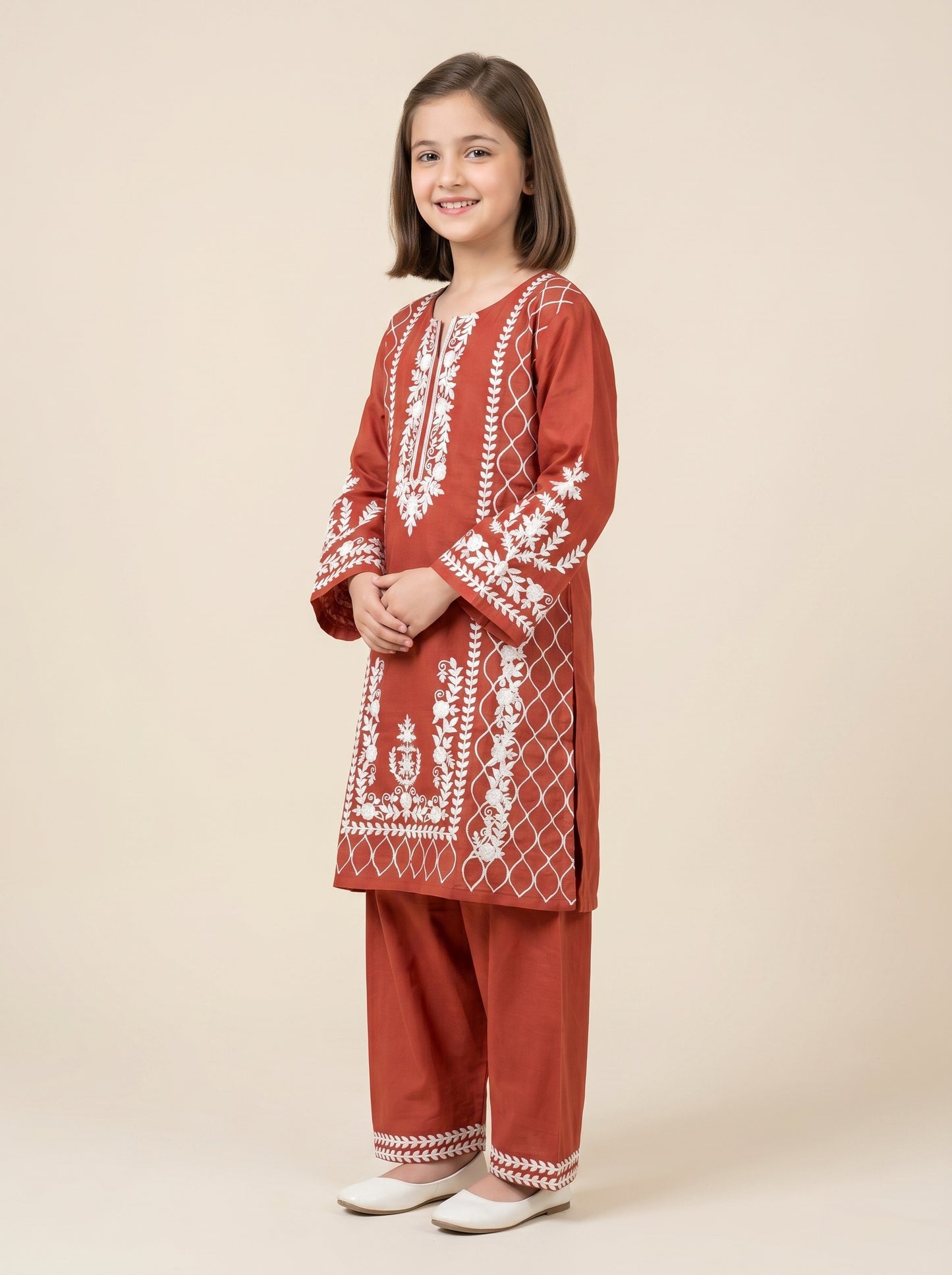 Cotton Embroidery Kurti Set 1609 Orange