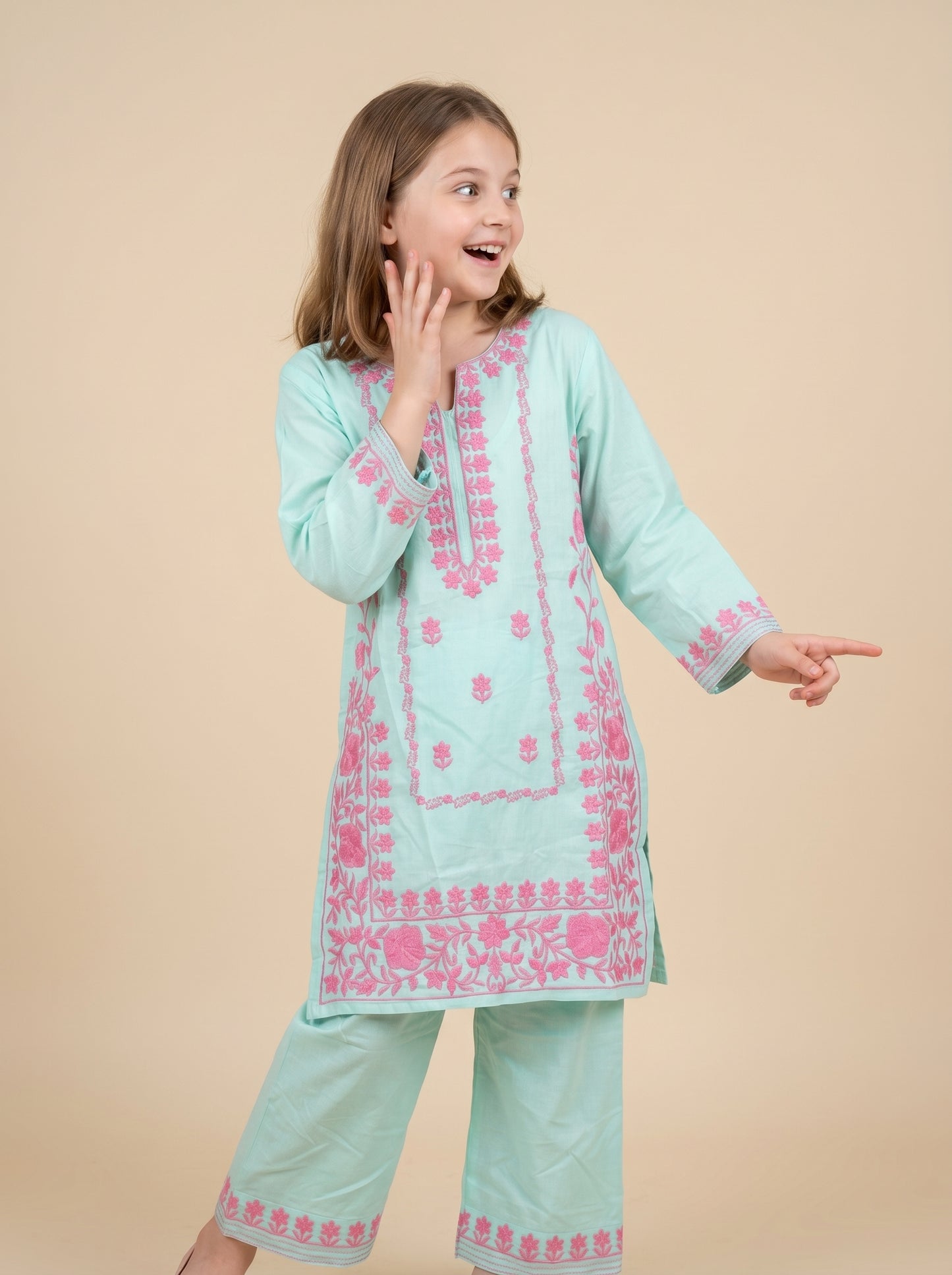Cotton Embroidery Kurti Set 1611 Pista