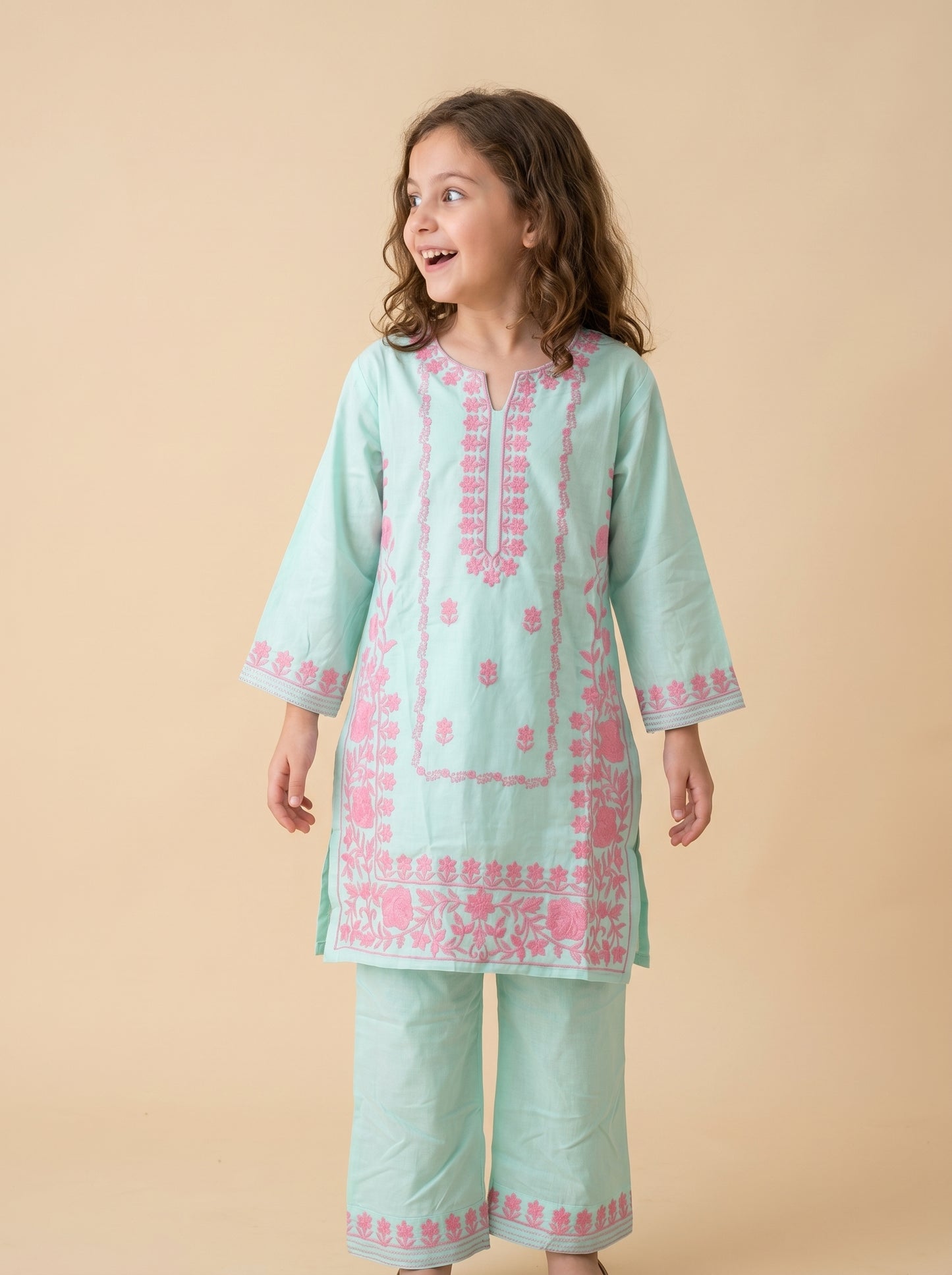 Cotton Embroidery Kurti Set 1611 Pista