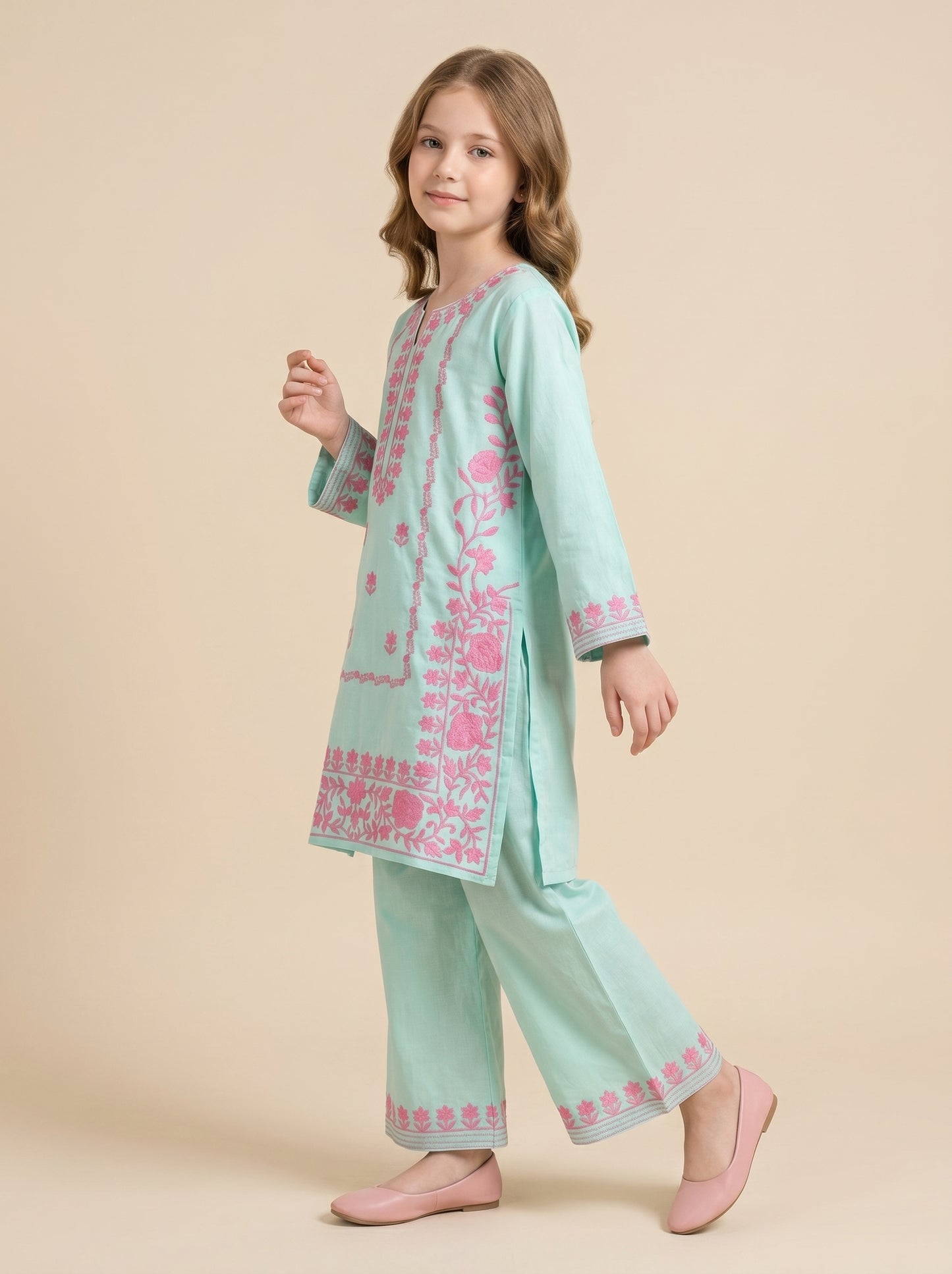 Cotton Embroidery Kurti Set 1611 Pista