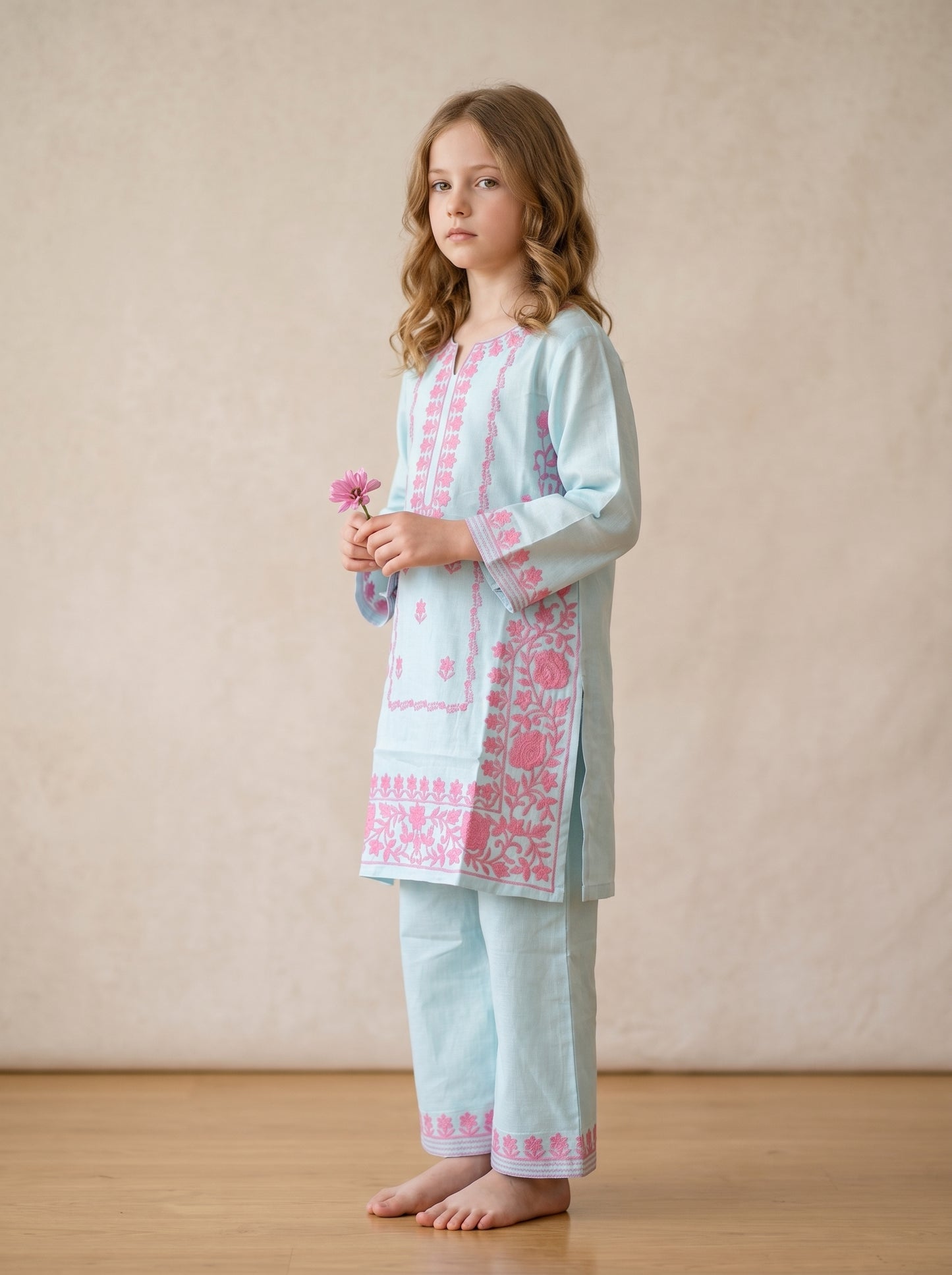 Cotton Embroidery Kurti Set 1612 Blue
