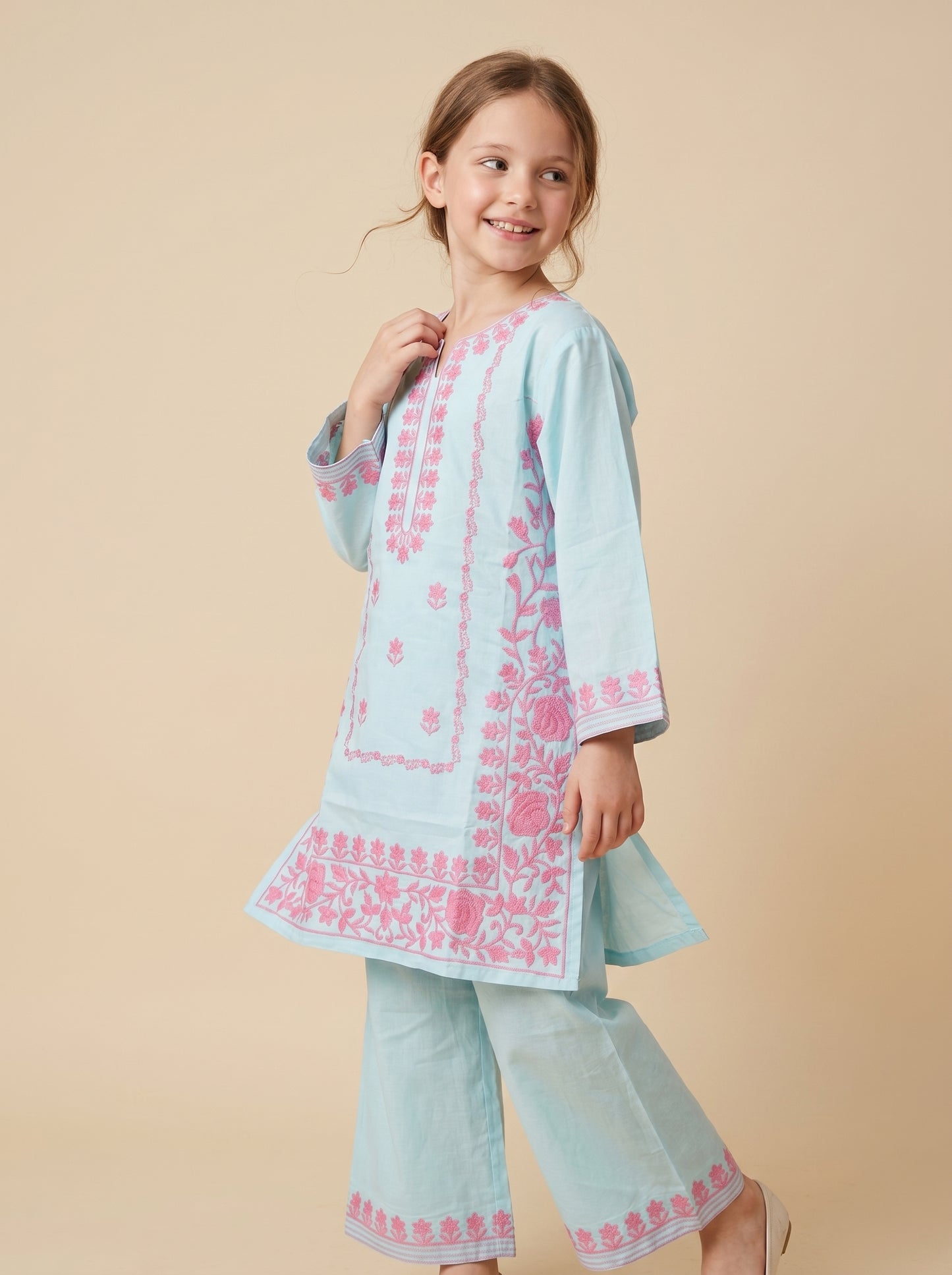 Cotton Embroidery Kurti Set 1612 Blue