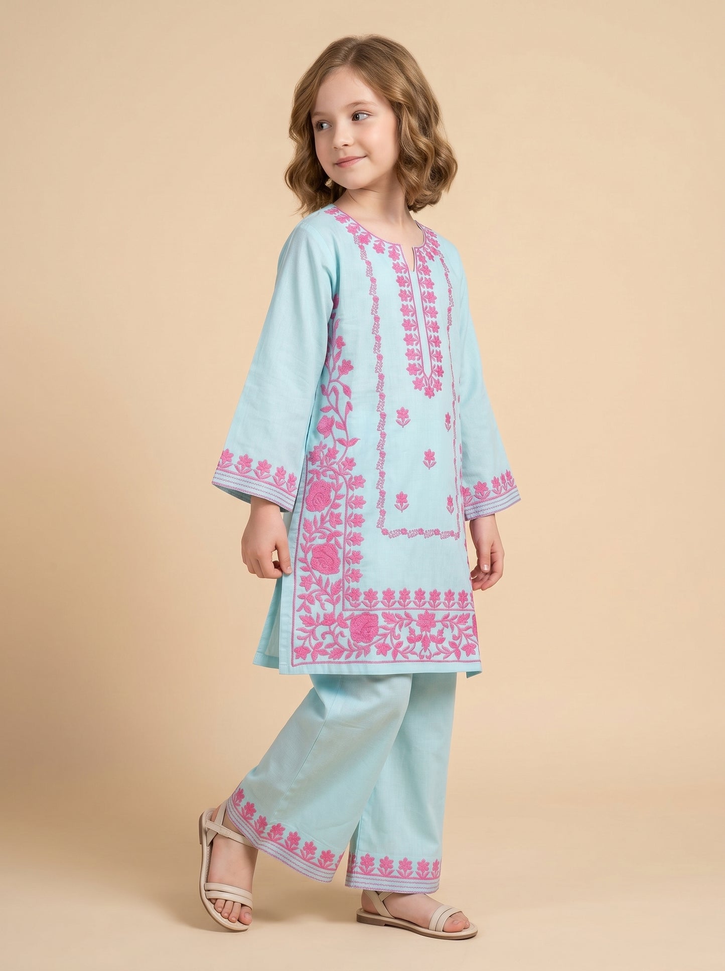 Cotton Embroidery Kurti Set 1612 Blue
