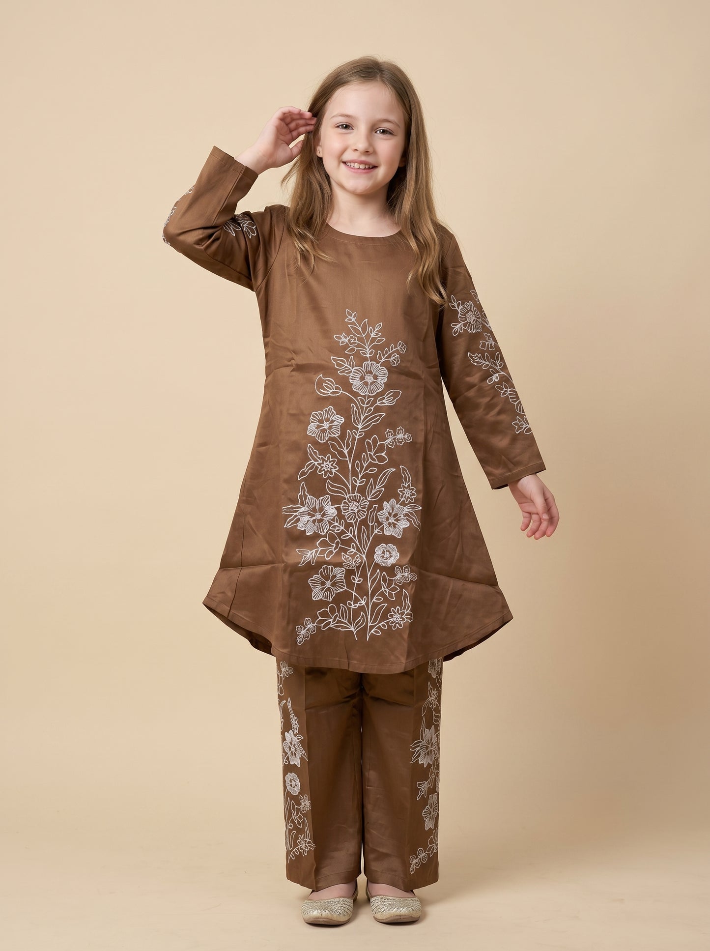 Cotton Embroidery Kurti set 1613 Brown