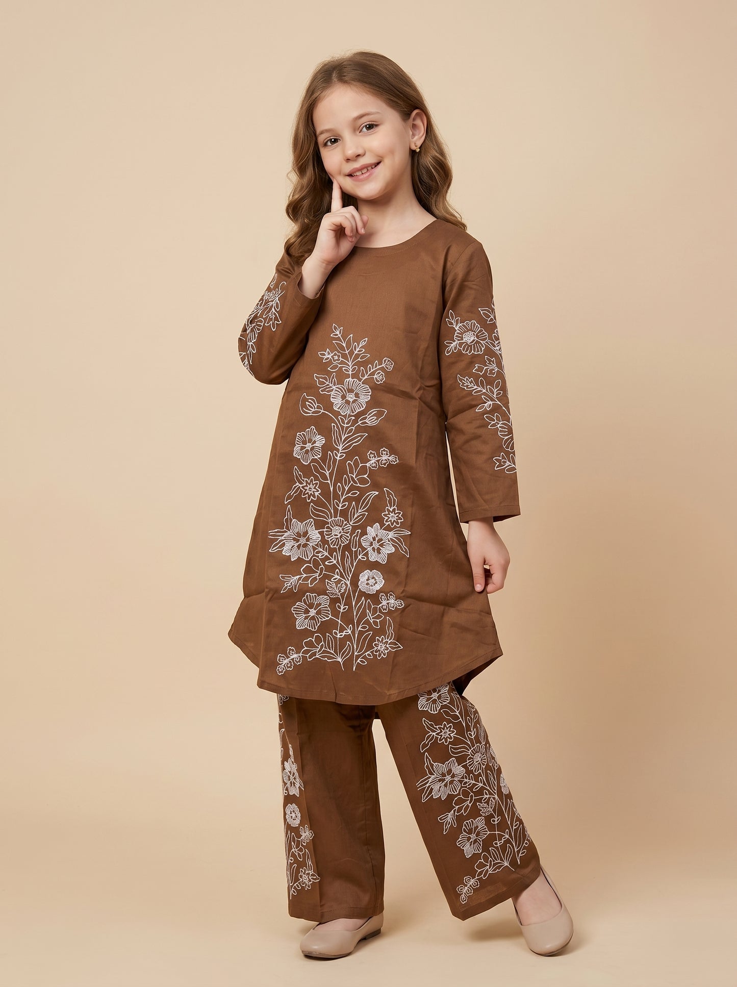 Cotton Embroidery Kurti set 1613 Brown
