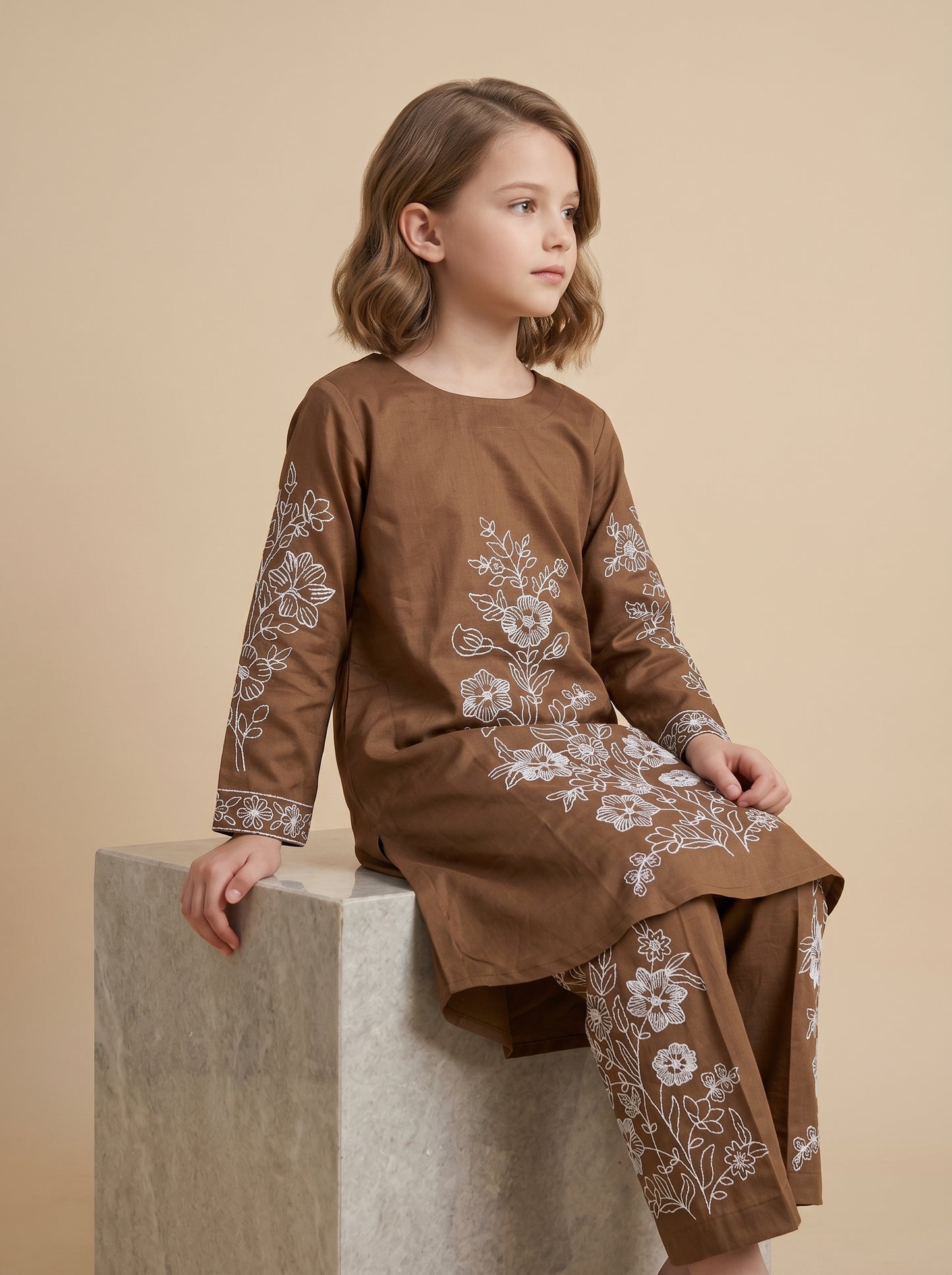 Cotton Embroidery Kurti set 1613 Brown