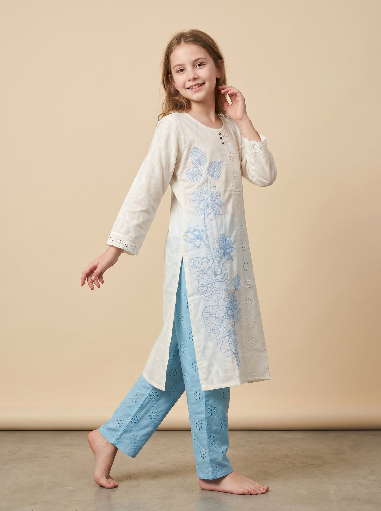 Cotton Embroidery Kurti Set 1615 Blue