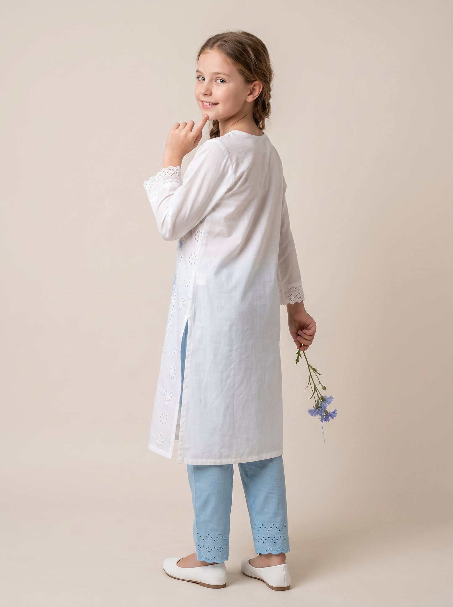 Cotton Embroidery Kurti Set 1615 Blue
