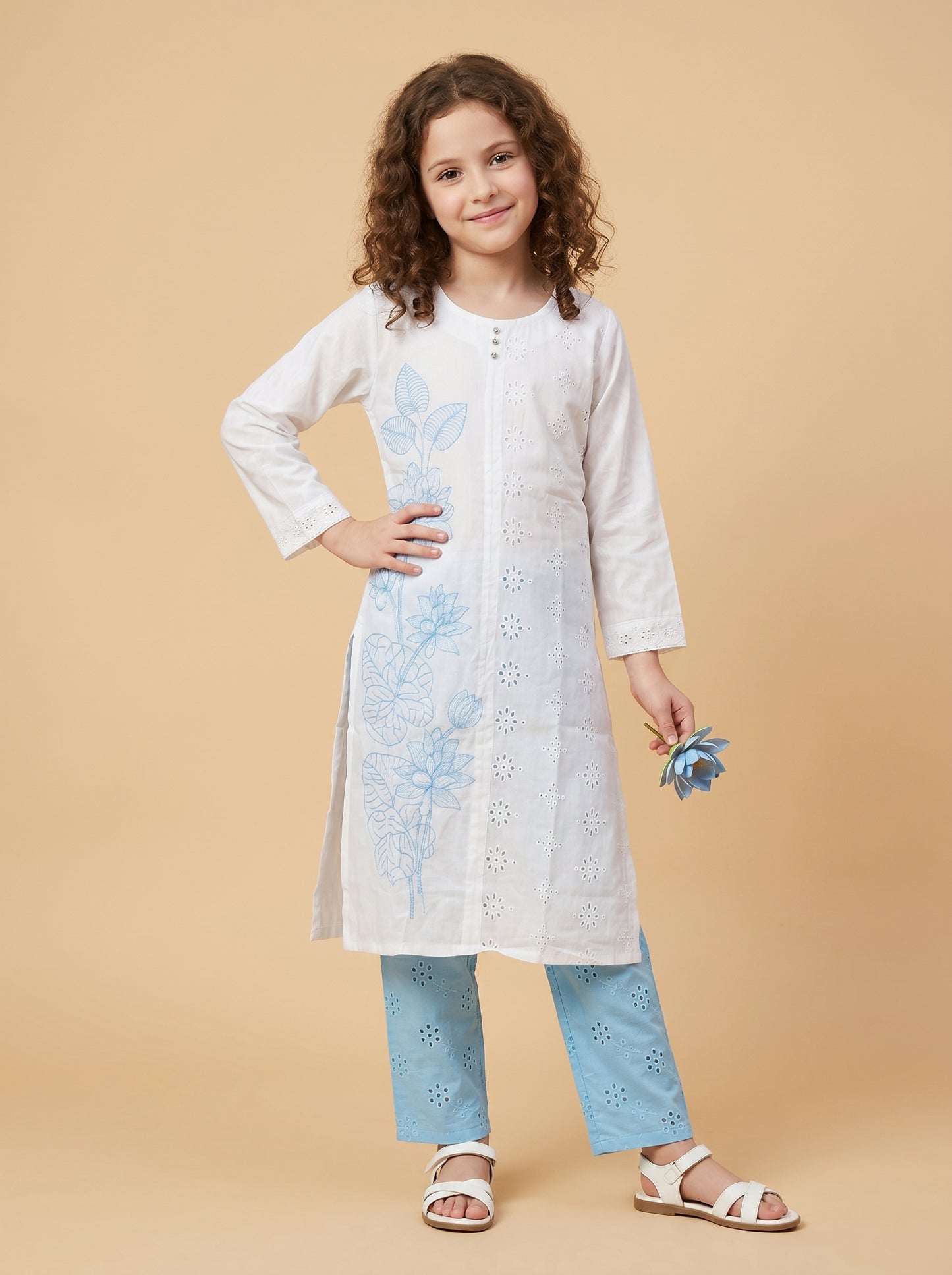 Cotton Embroidery Kurti Set 1615 Blue