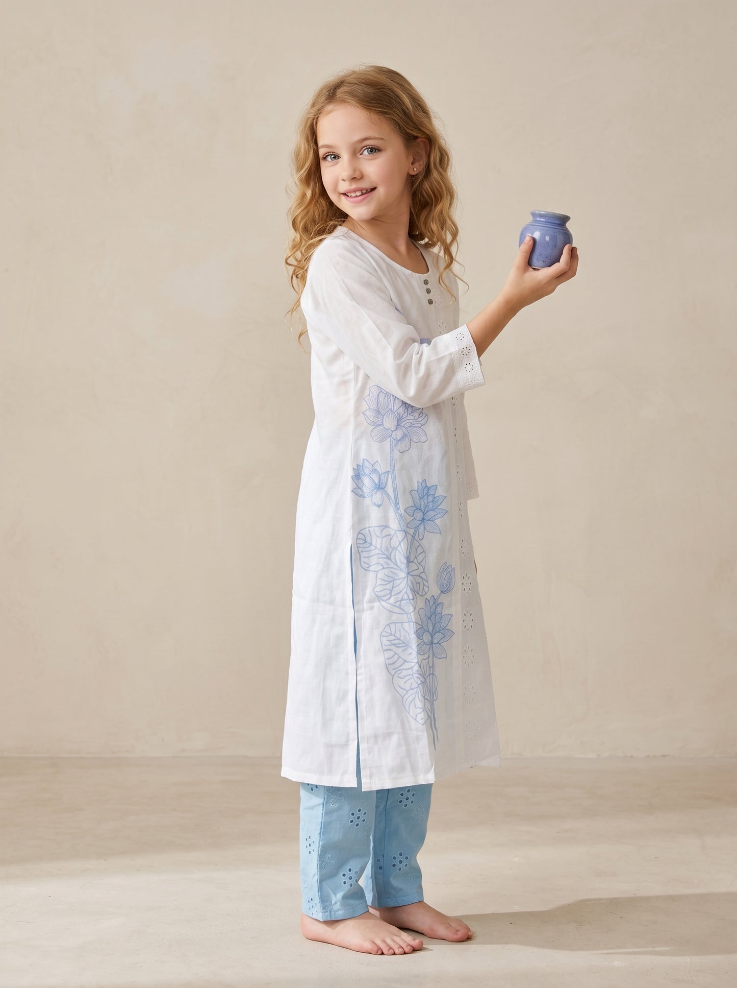 Cotton Embroidery Kurti Set 1615 Blue