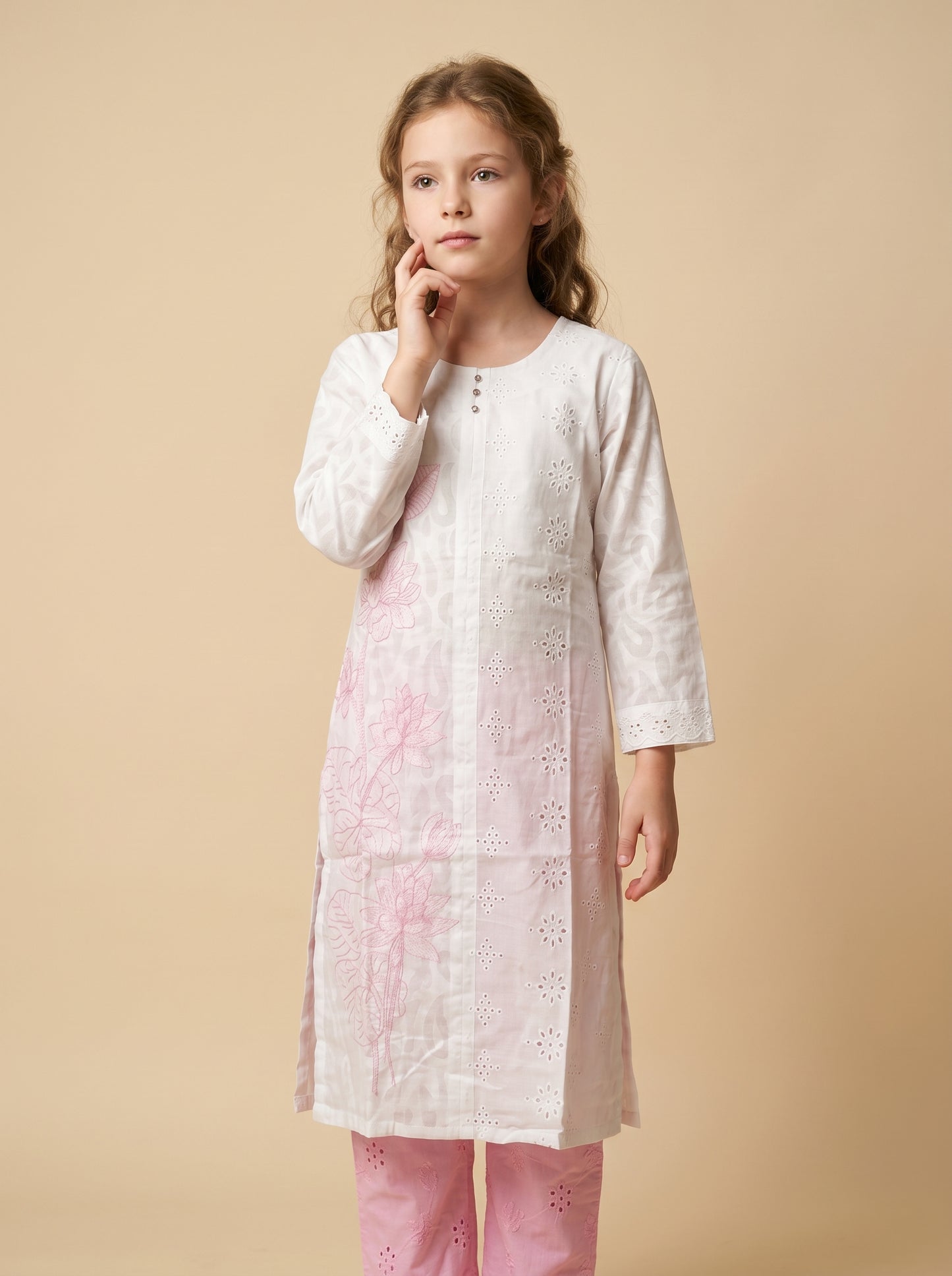 Cotton Embroidery Kurti Set 1617 Pink