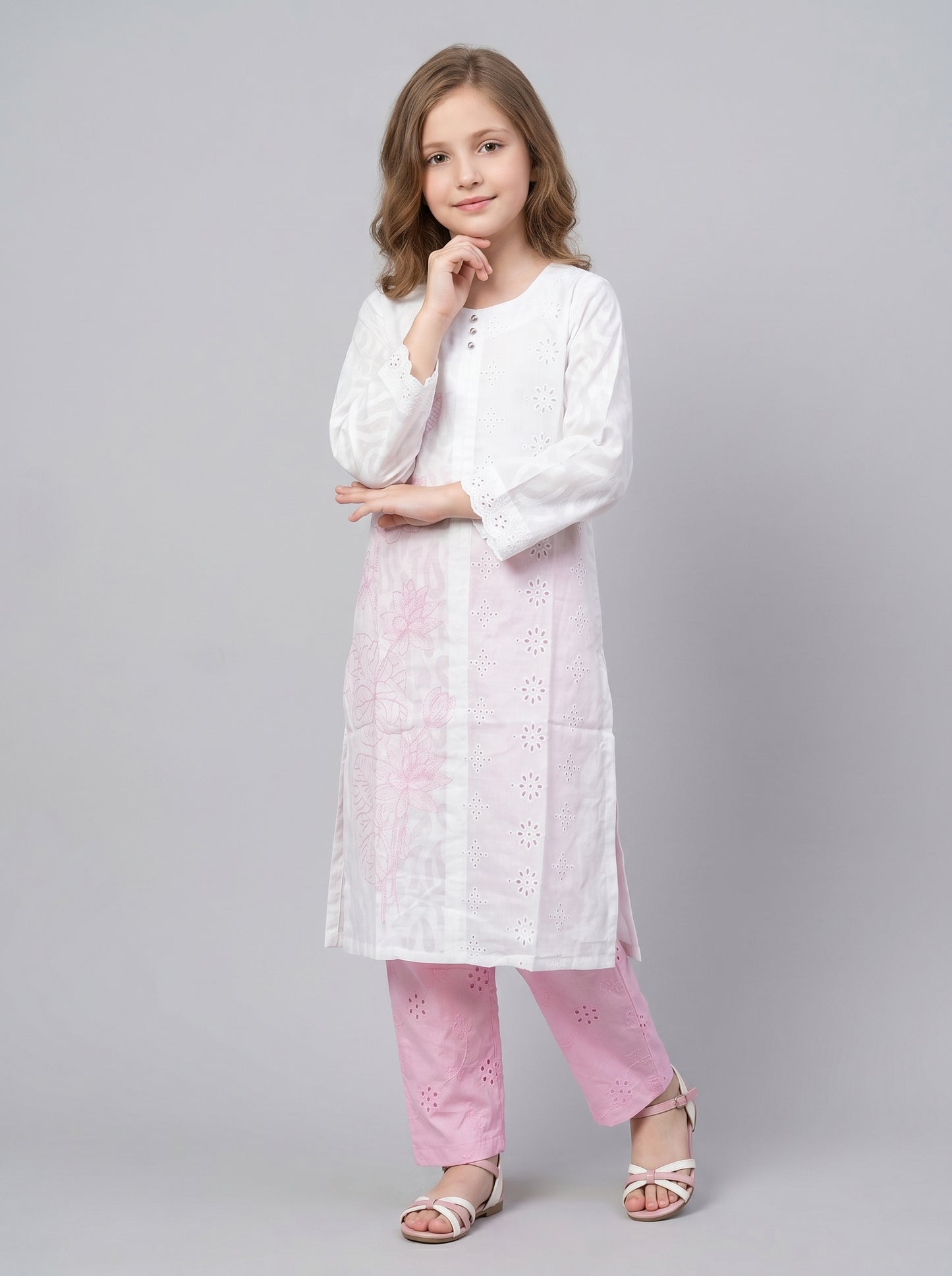 Cotton Embroidery Kurti Set 1617 Pink