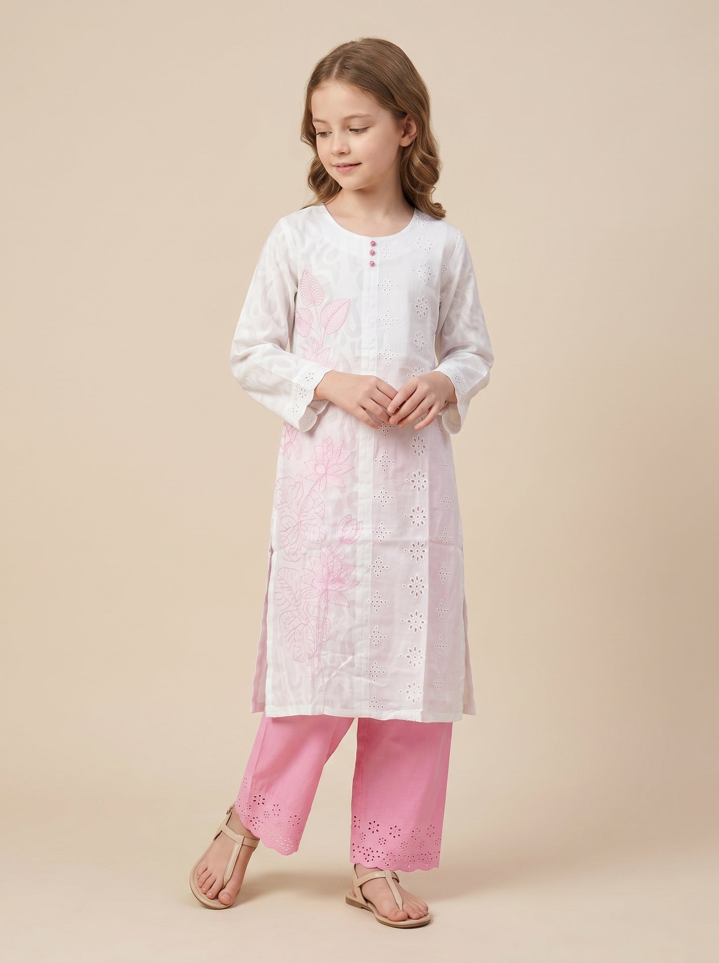 Cotton Embroidery Kurti Set 1617 Pink