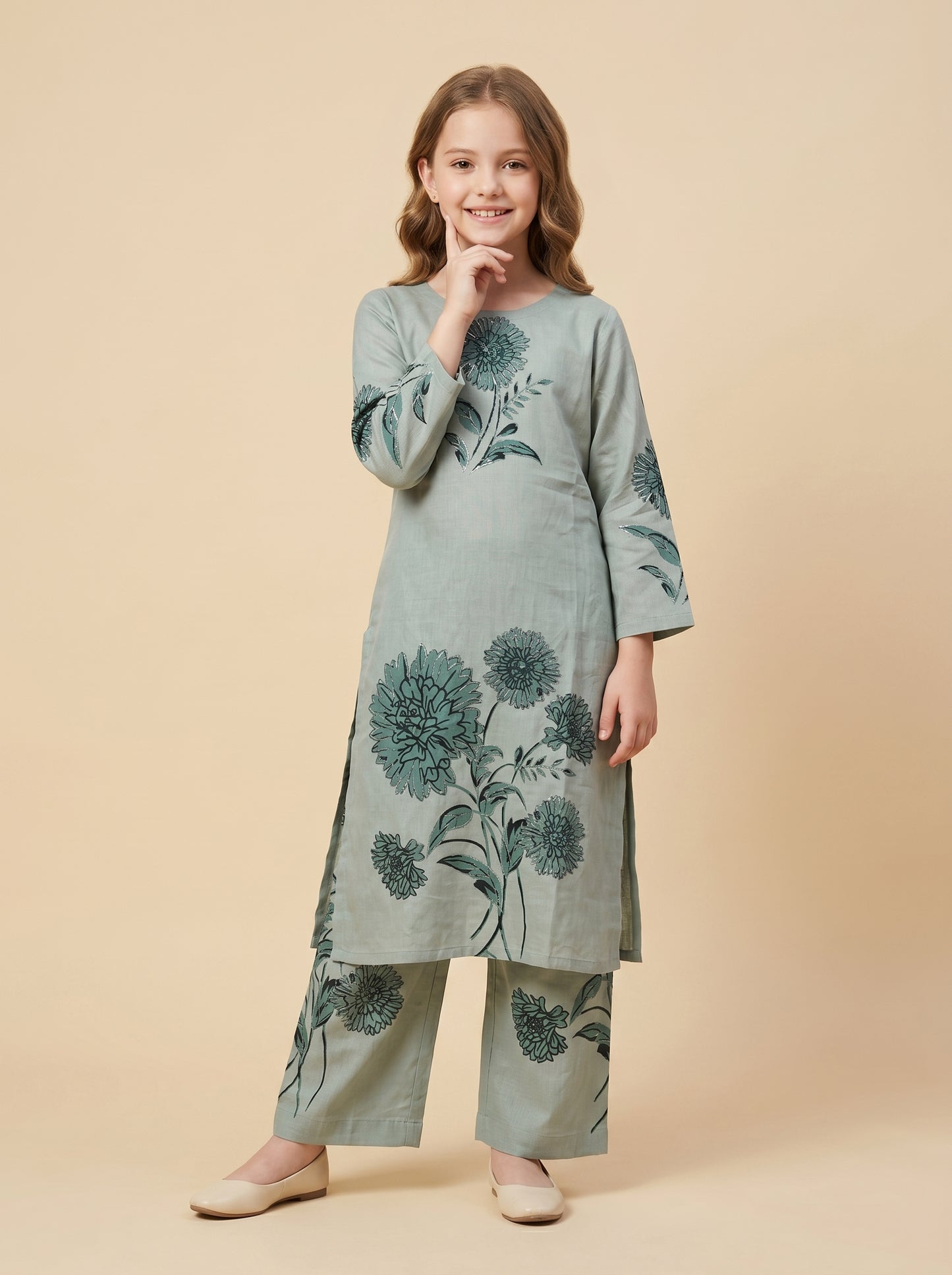 Cotton Printed Kurti Set 1619 Green