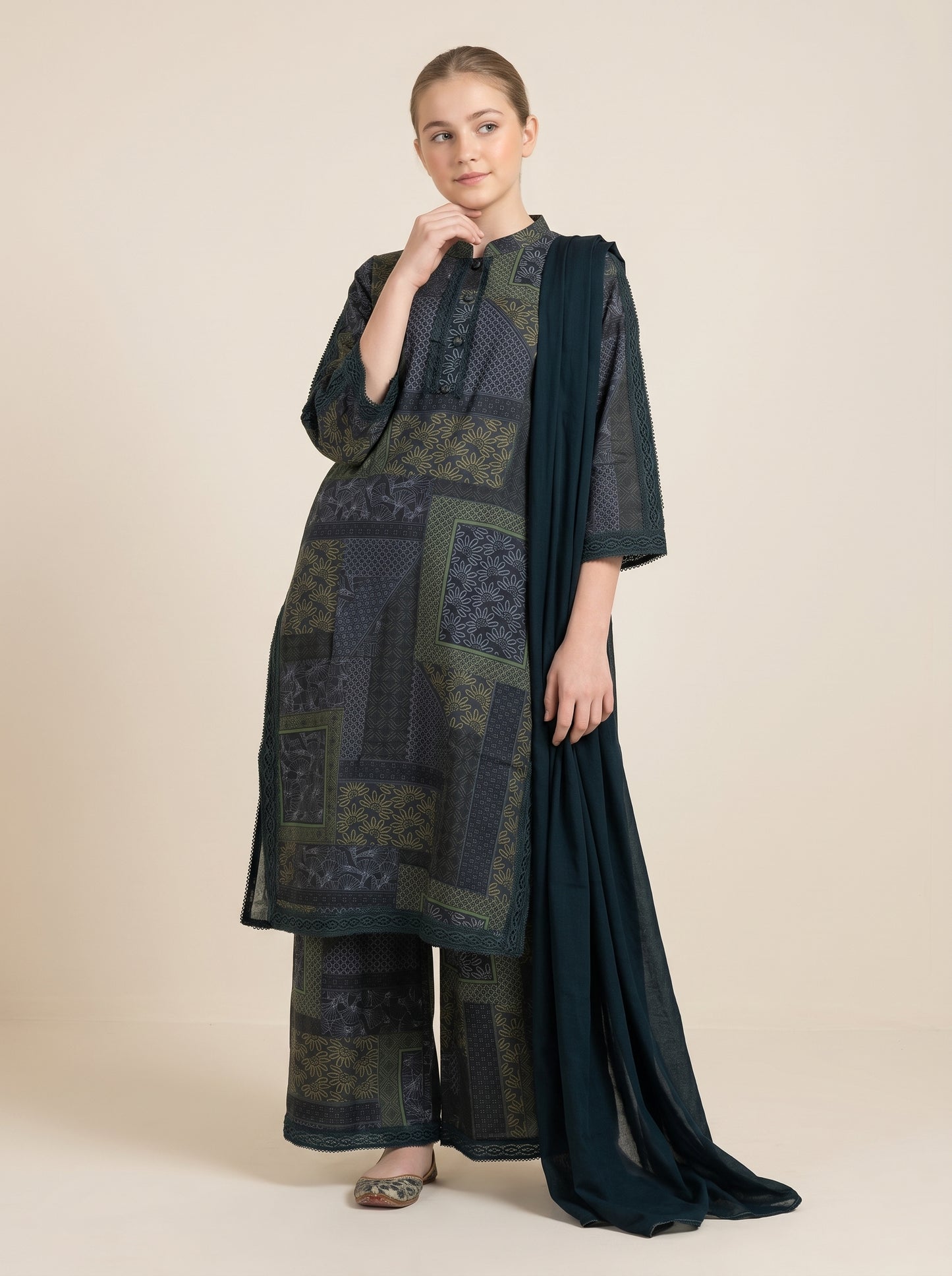 Cotton Printed kurti Set 1623 Blue