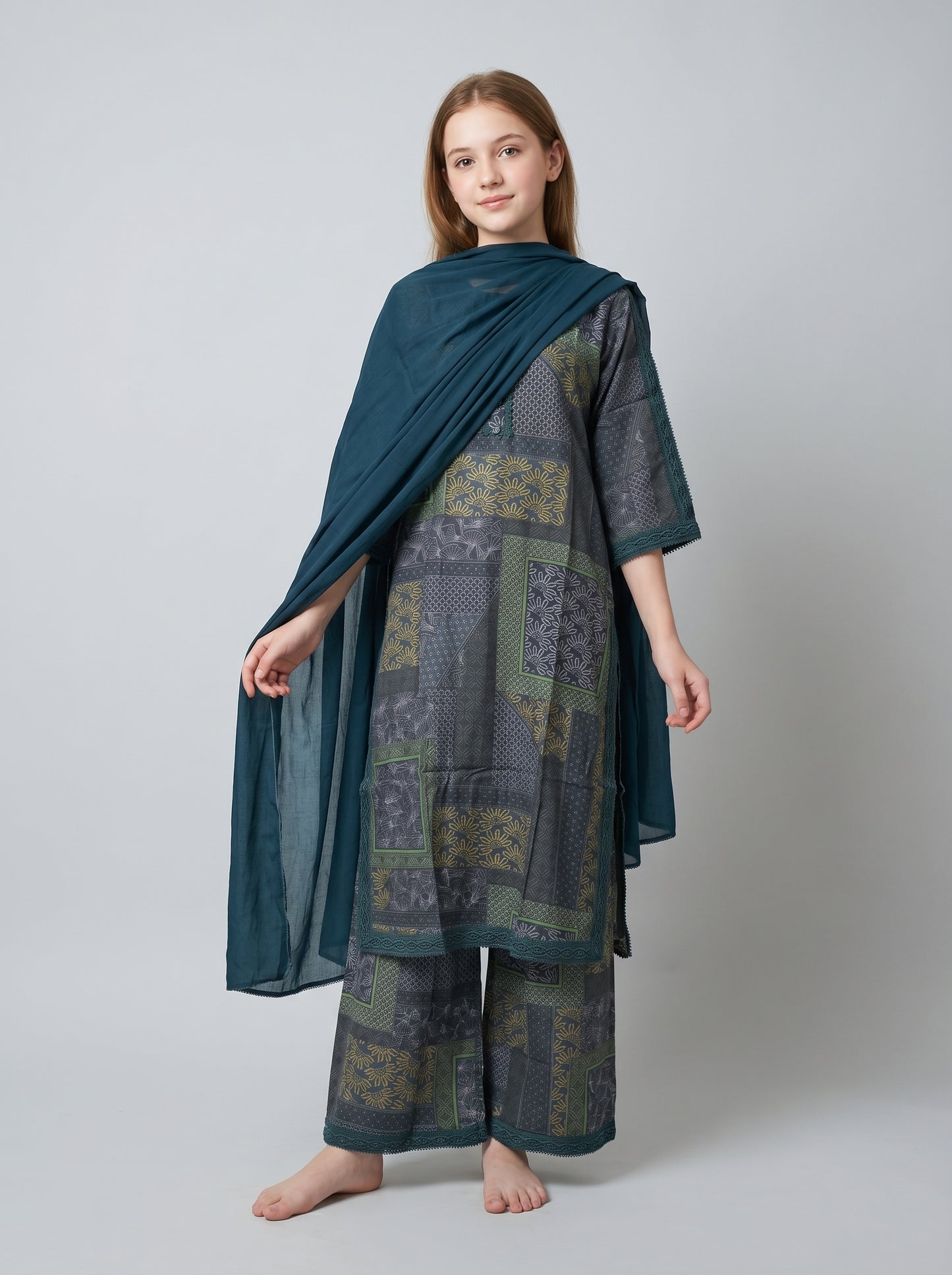 Cotton Printed kurti Set 1623 Blue