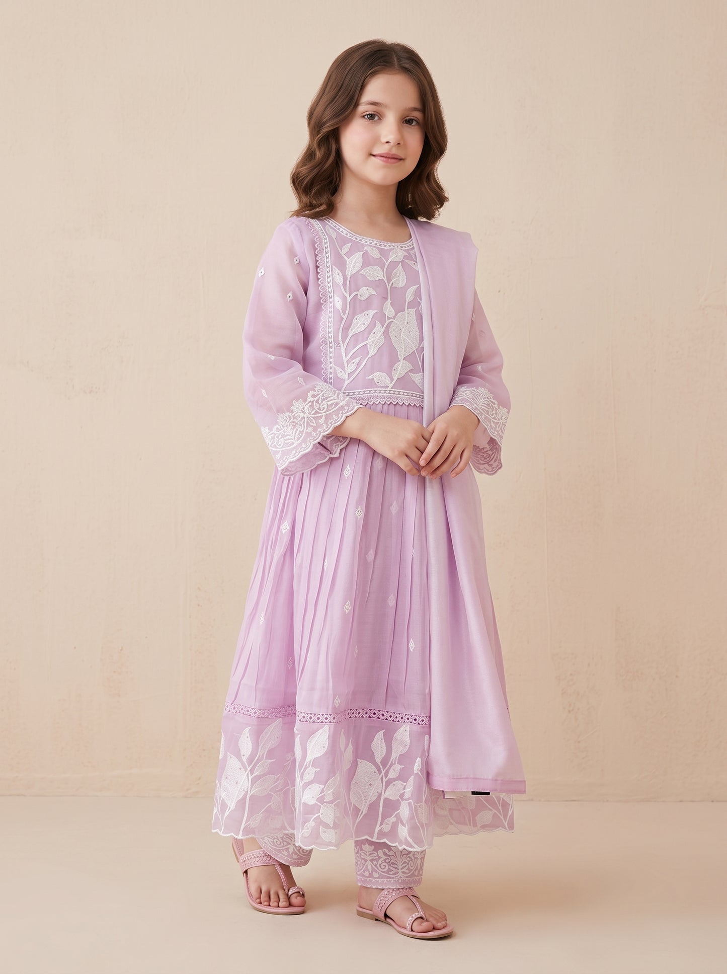 Cotton Embroidery Gown Set 1624 Pink