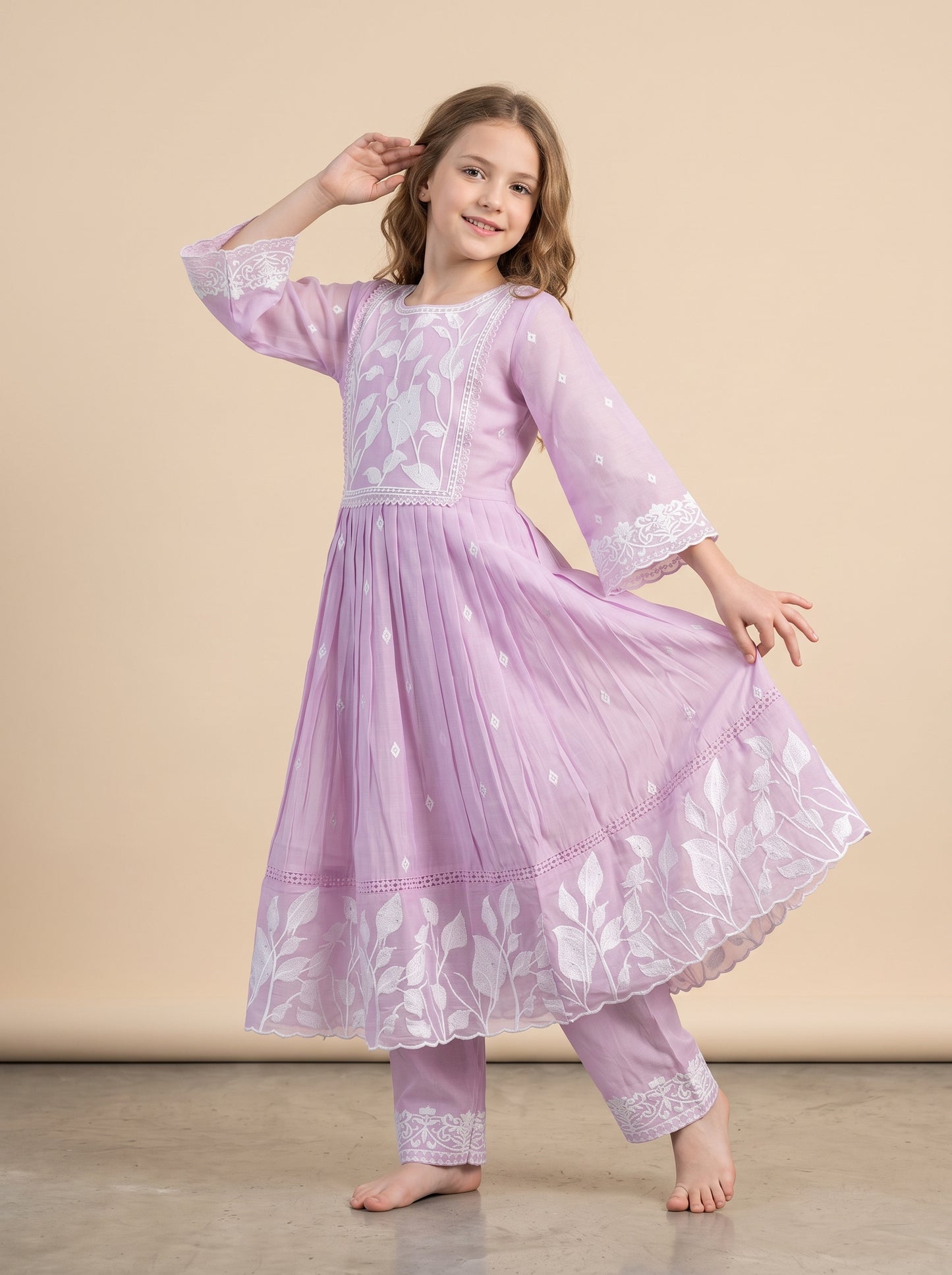 Cotton Embroidery Gown Set 1624 Pink