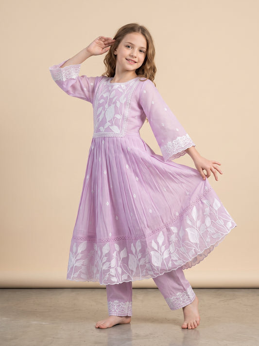Cotton Embroidery Gown Set 1624 Pink
