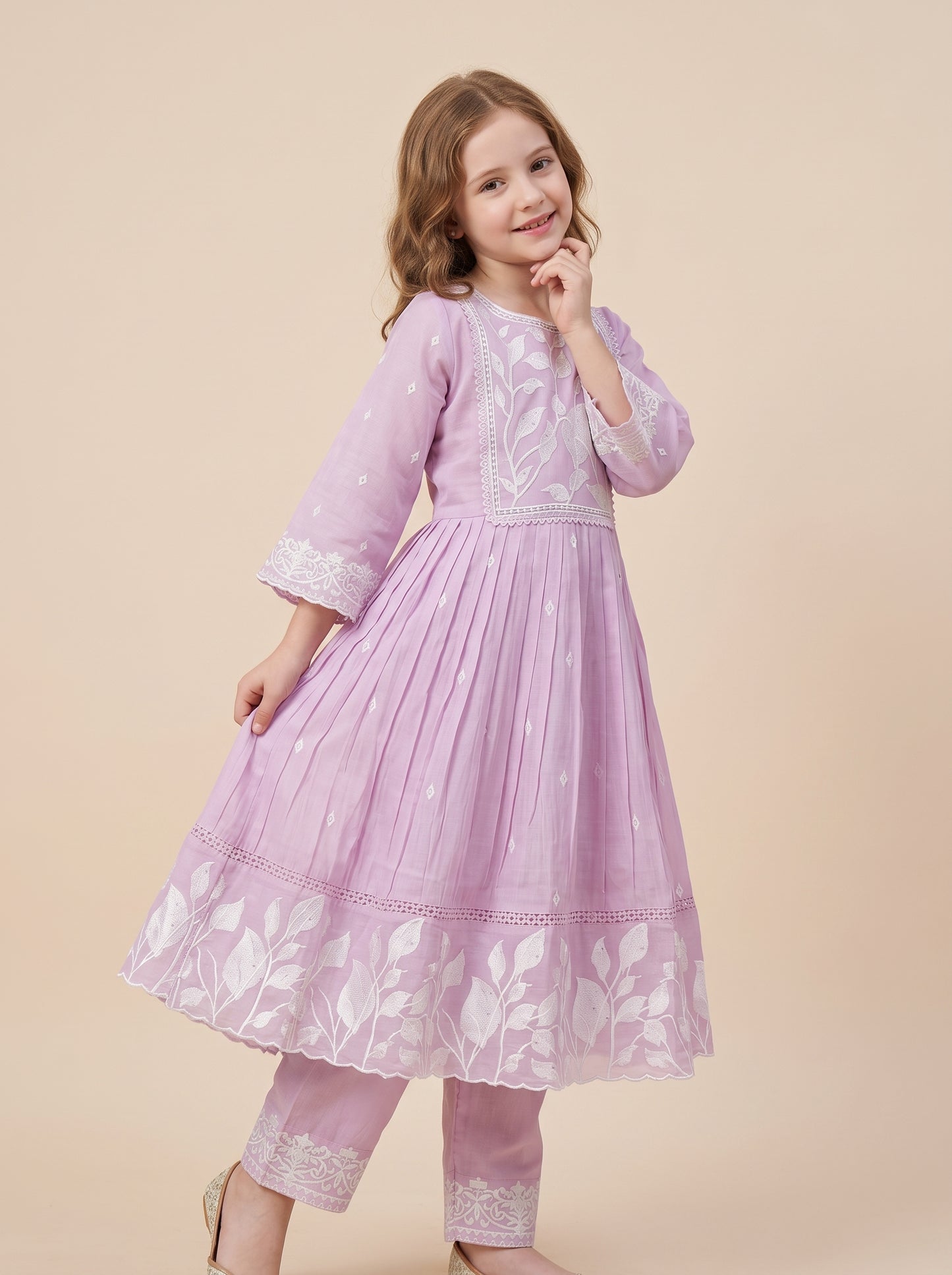 Cotton Embroidery Gown Set 1624 Pink