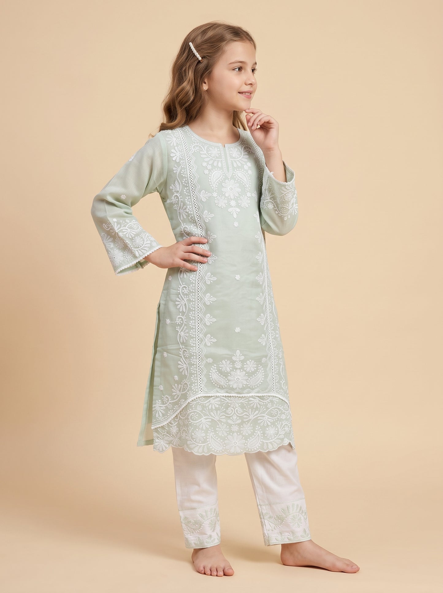 Cotton Embroidery Kurti Set 1625 Green