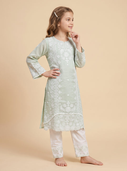 Cotton Embroidery Kurti Set 1625 Green