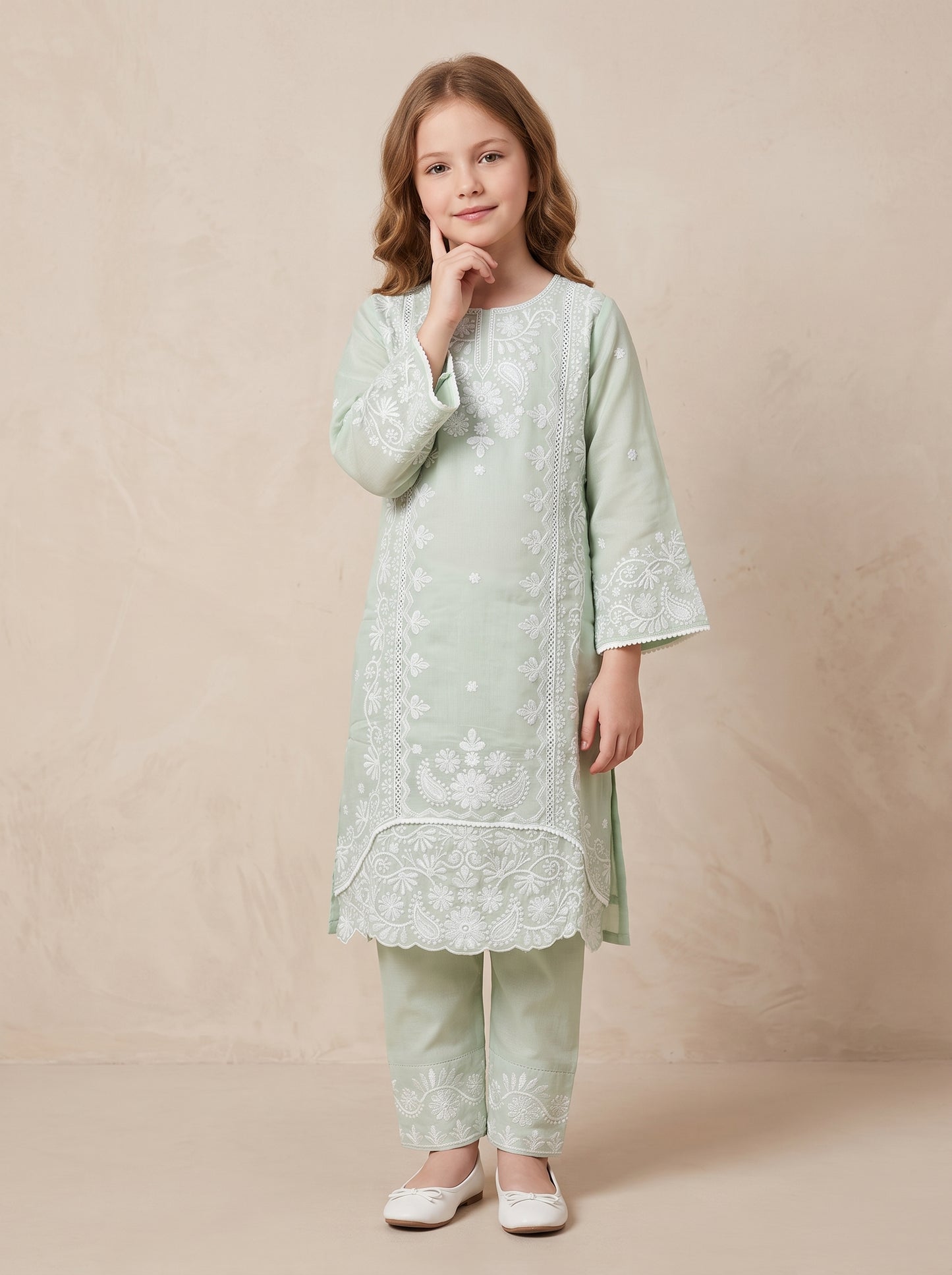 Cotton Embroidery Kurti Set 1625 Green