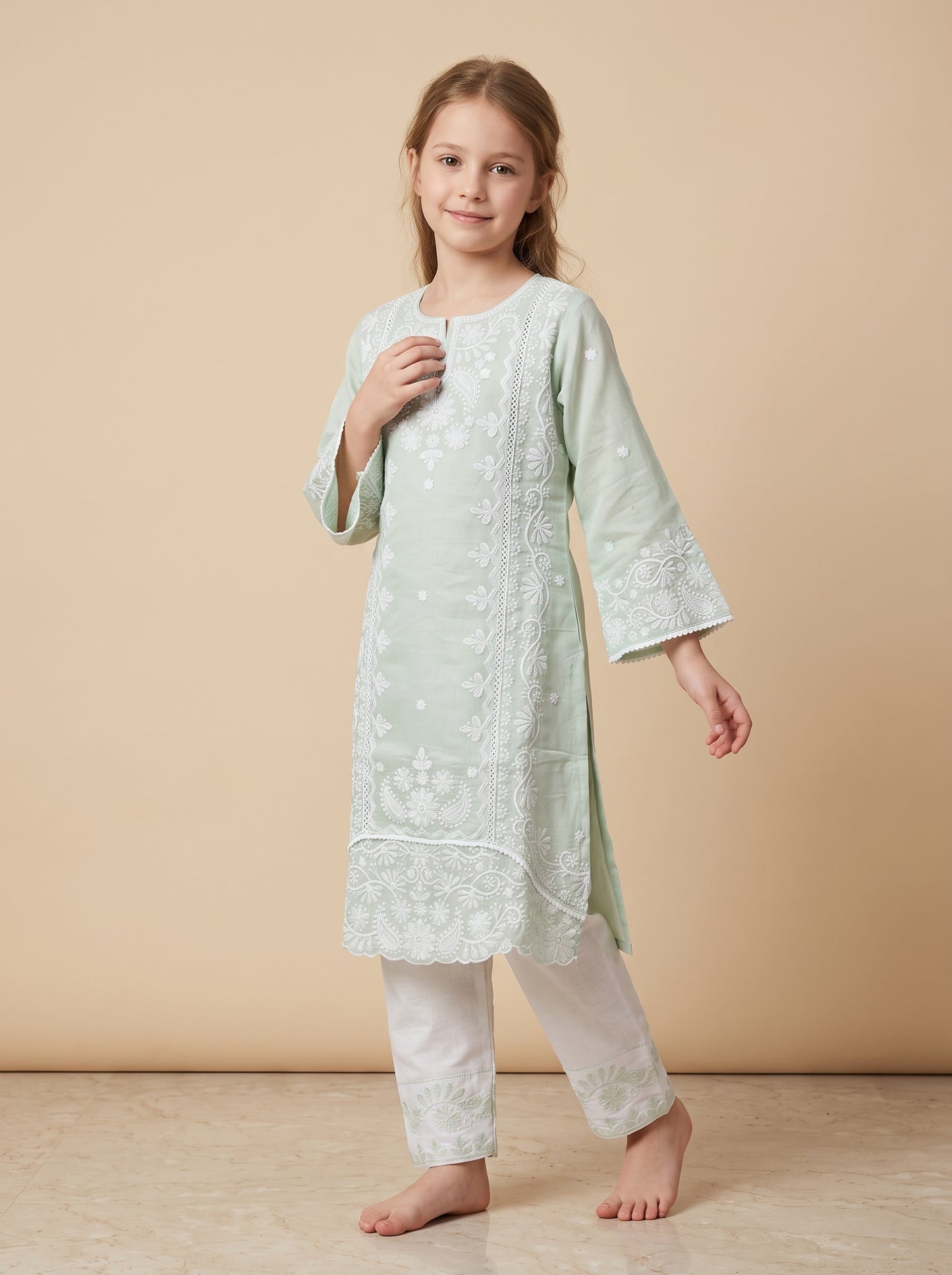Cotton Embroidery Kurti Set 1625 Green