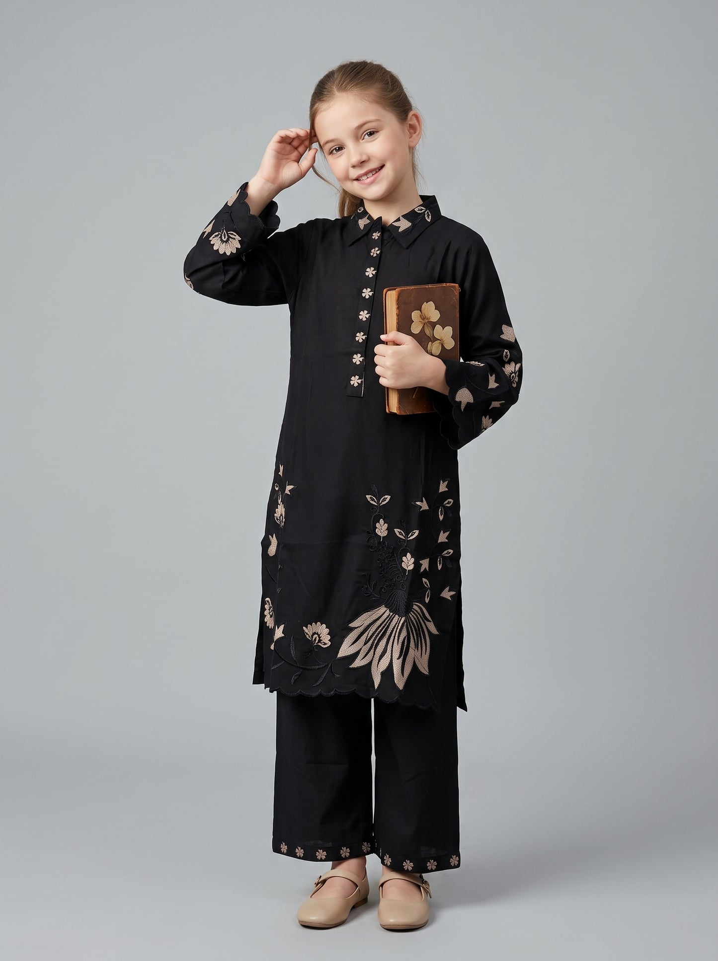 Cotton Embroidery Kurti Set 1626 Black