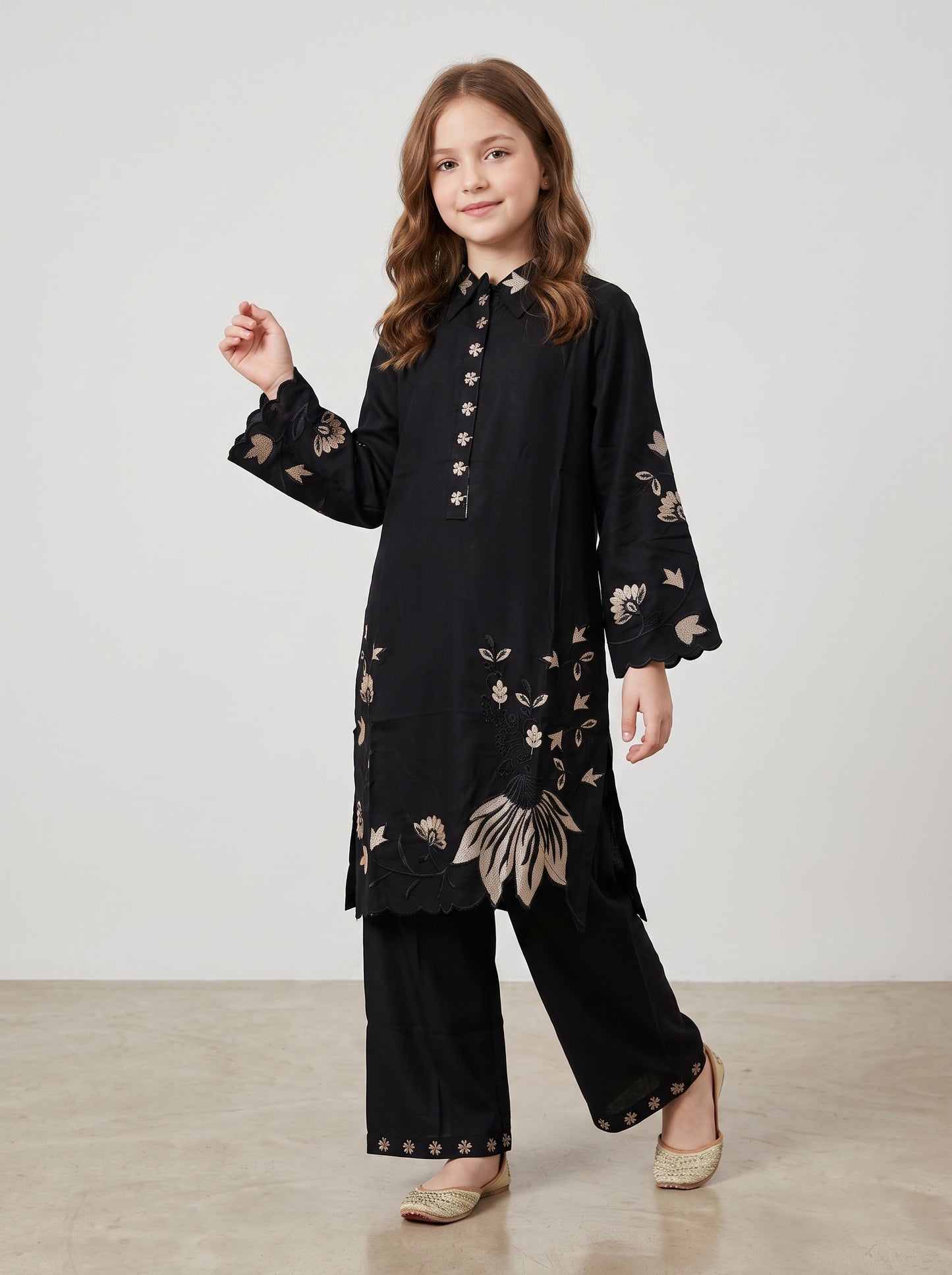 Cotton Embroidery Kurti Set 1626 Black